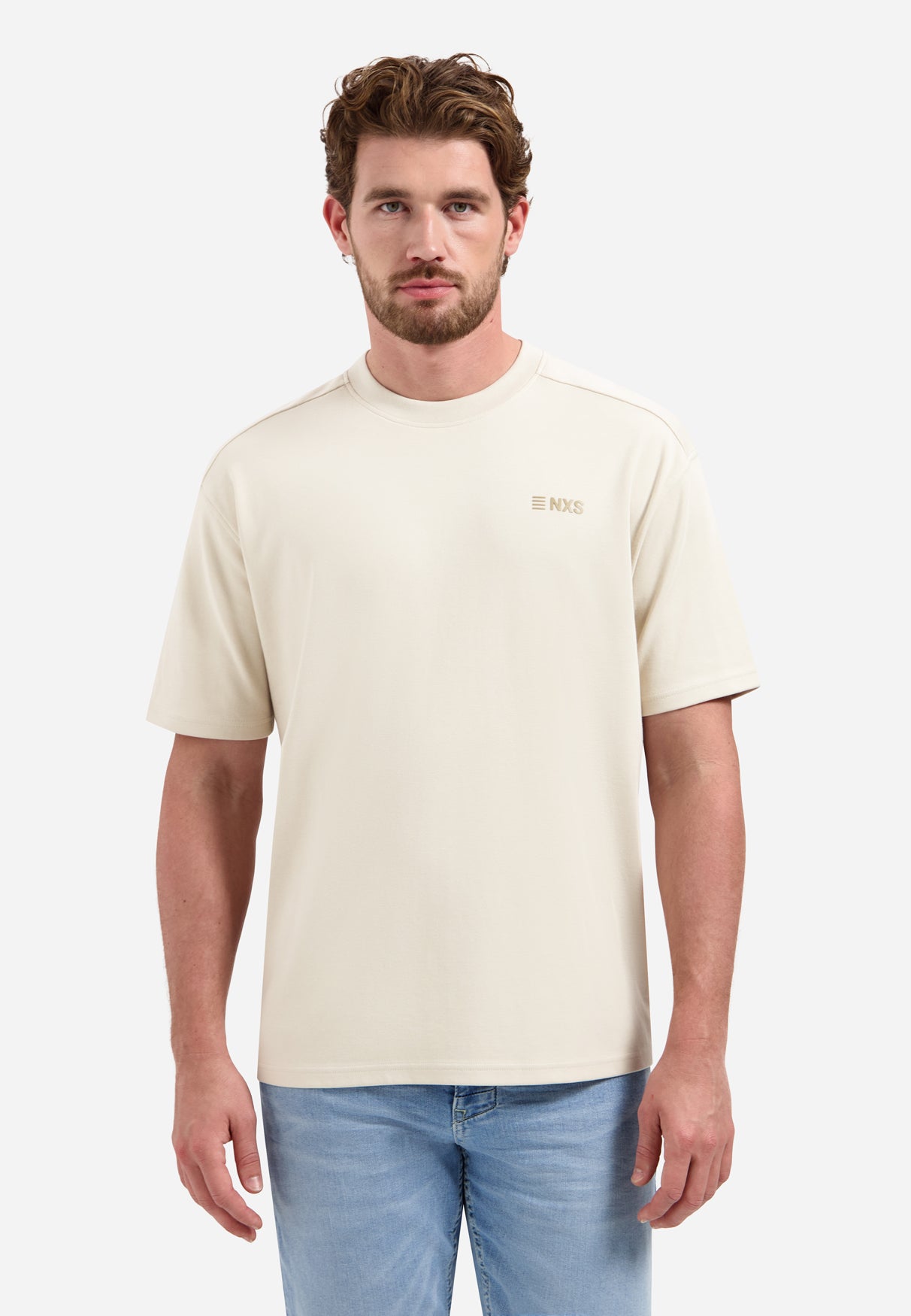 T-shirt met korte mouwen en ronde hals met rugprint | Stone