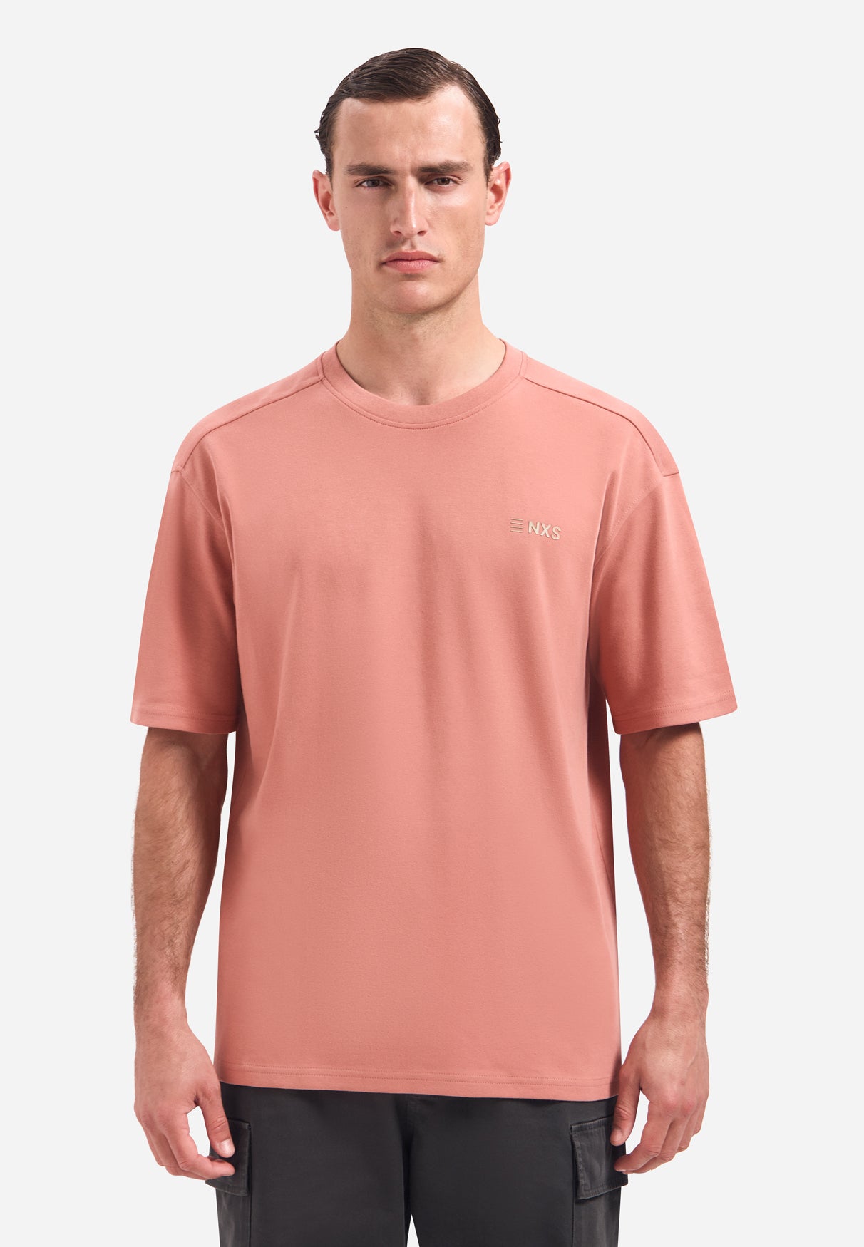 crewneck T-shirt met korte mouwen en rugprint | Coral