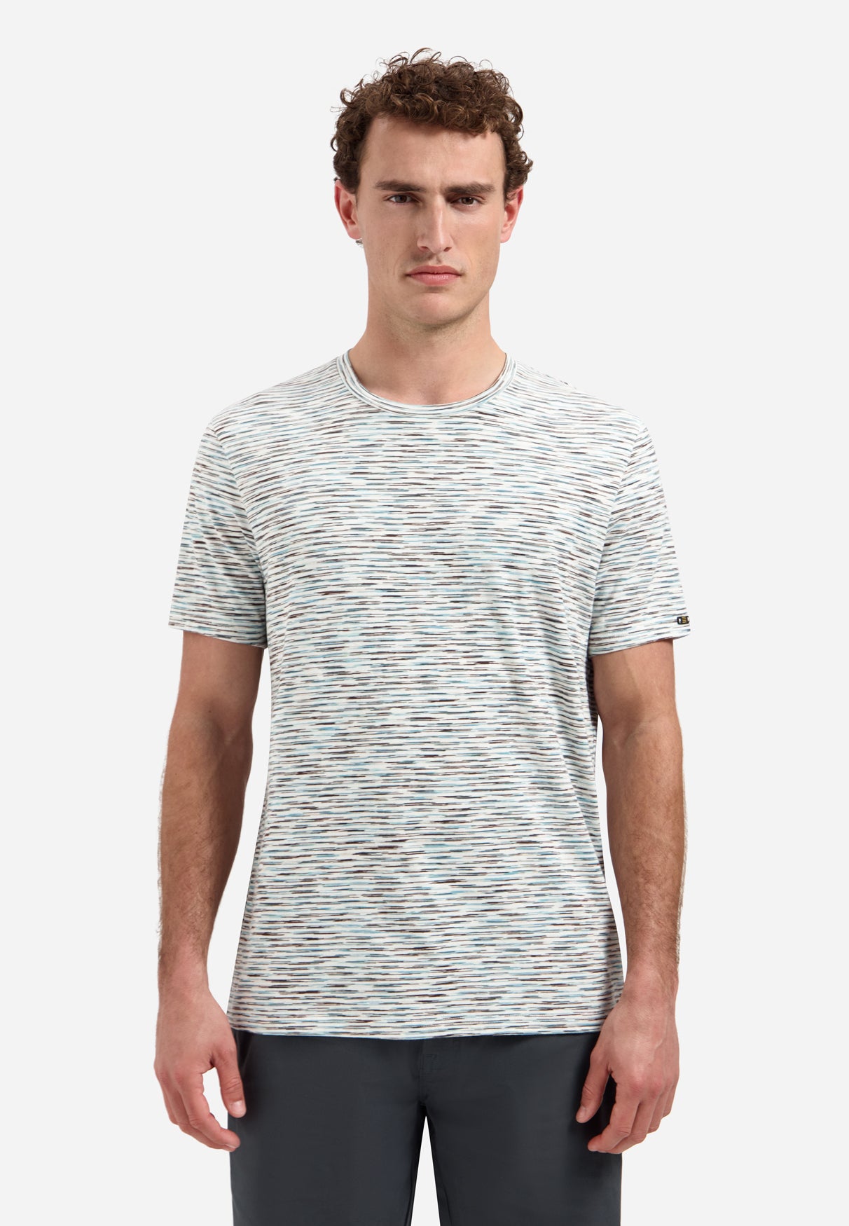 Gestreepte T-shirt met ronde hals en korte mouwen | White