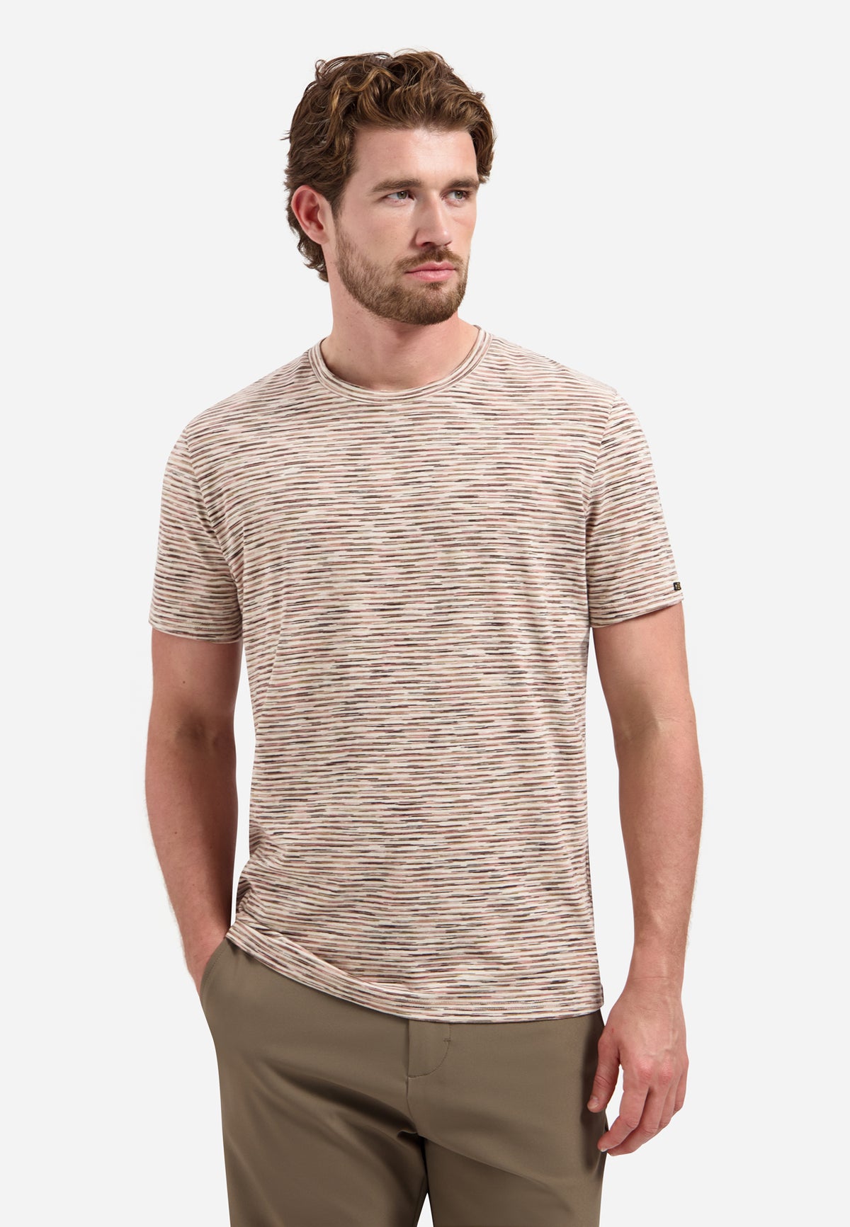 Gestreepte T-shirt met ronde hals en korte mouwen | Stone