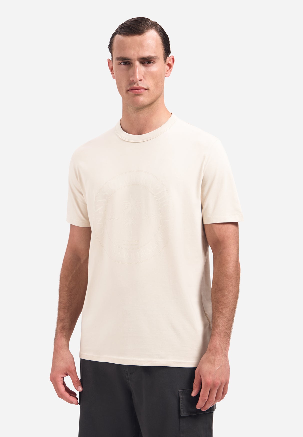 crewneck T-shirt met korte mouwen en print | Stone