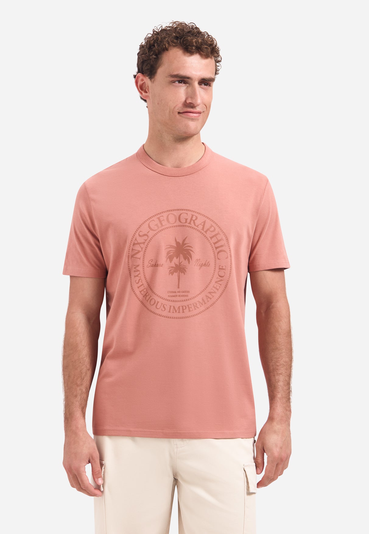 crewneck T-shirt met korte mouwen en print | Coral