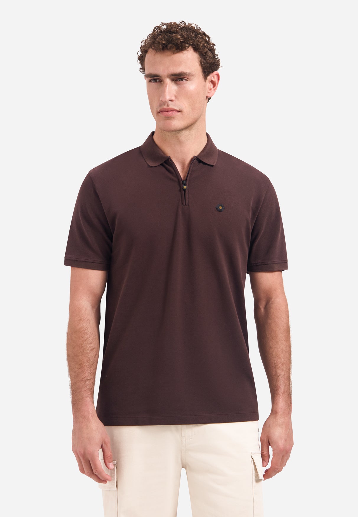 Halfzip polo met korte mouwen Dark Brown