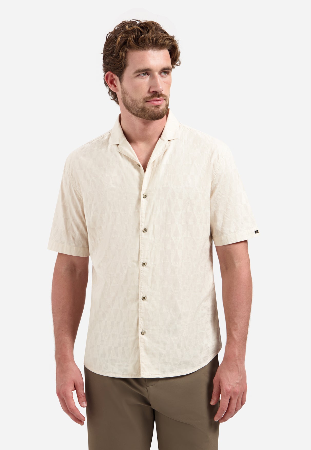 Jacquard overhemd met korte mouwen | Stone
