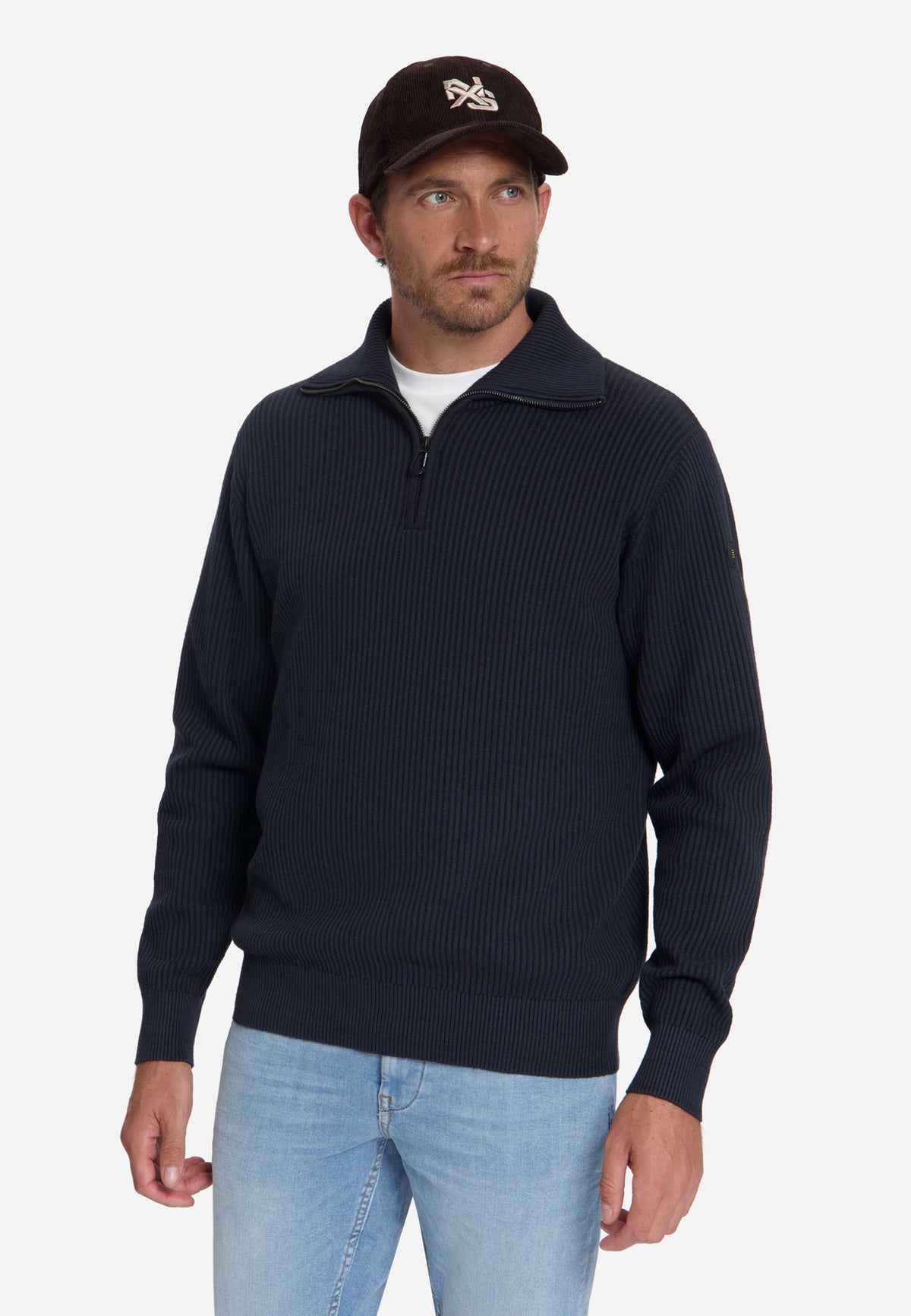 Geribde half-zip trui | Dark Night