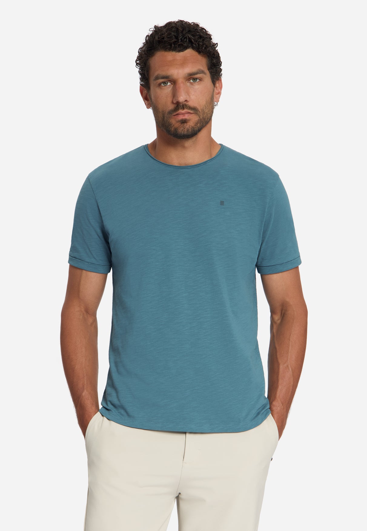 T-shirt van katoen met slub-structuur | Shadow Blue