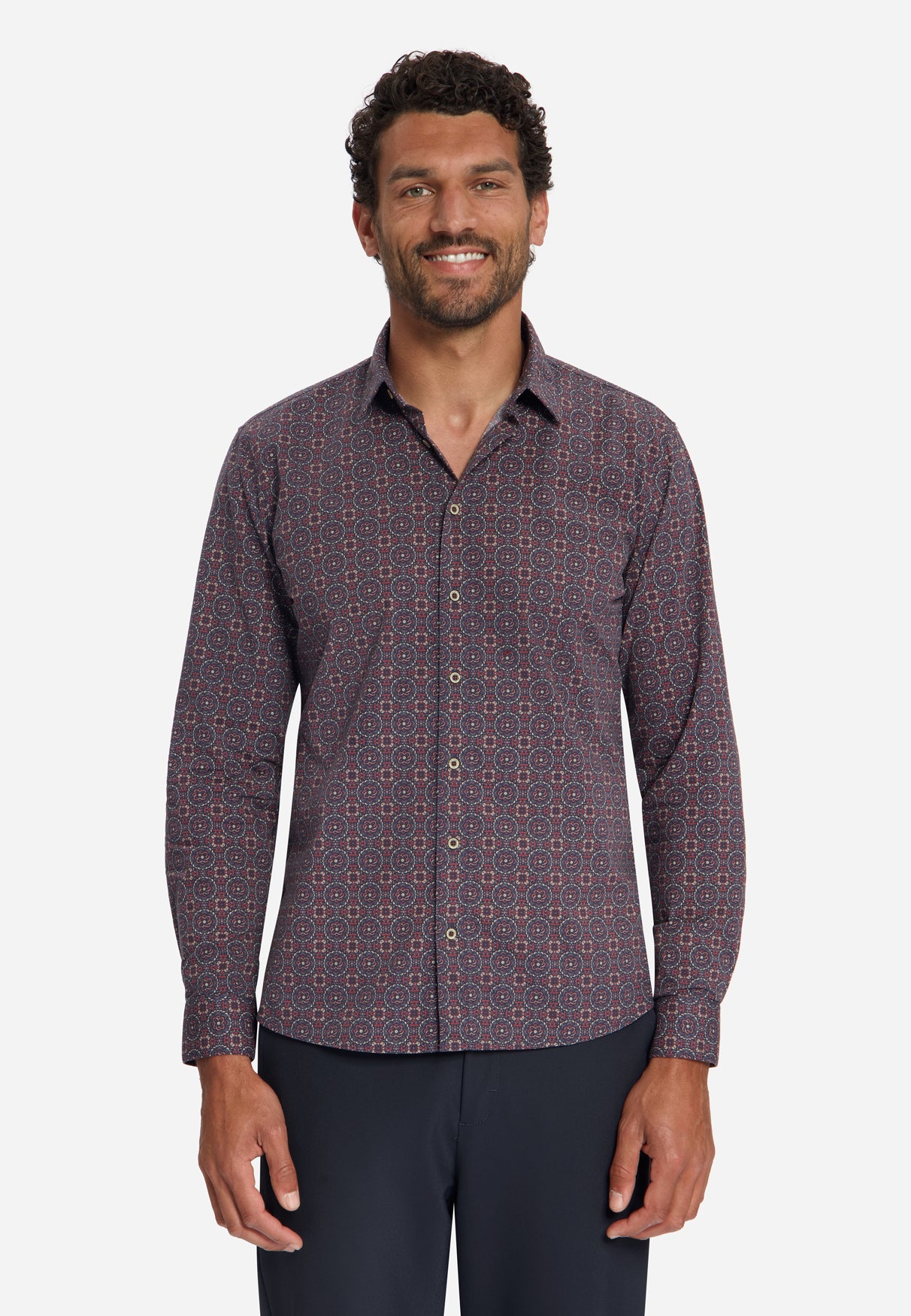 Geometrisch Print Stretch Overhemd | Cayenne