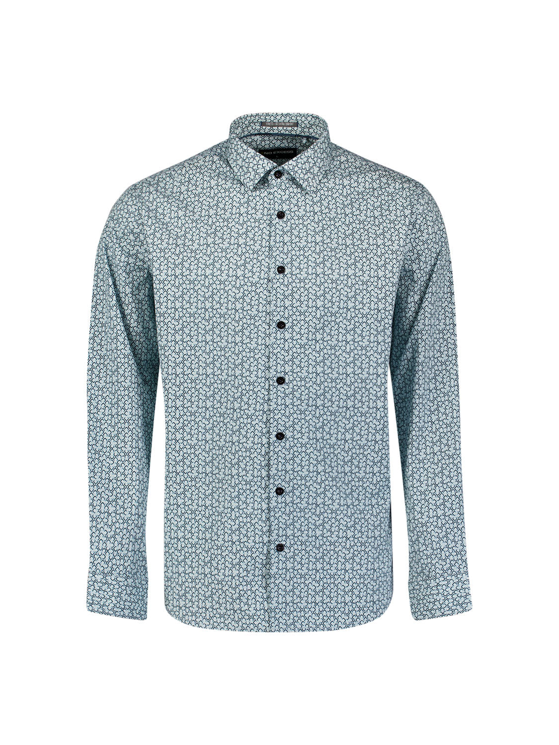 Geprint Stretch Overhemd | Dusty Blue