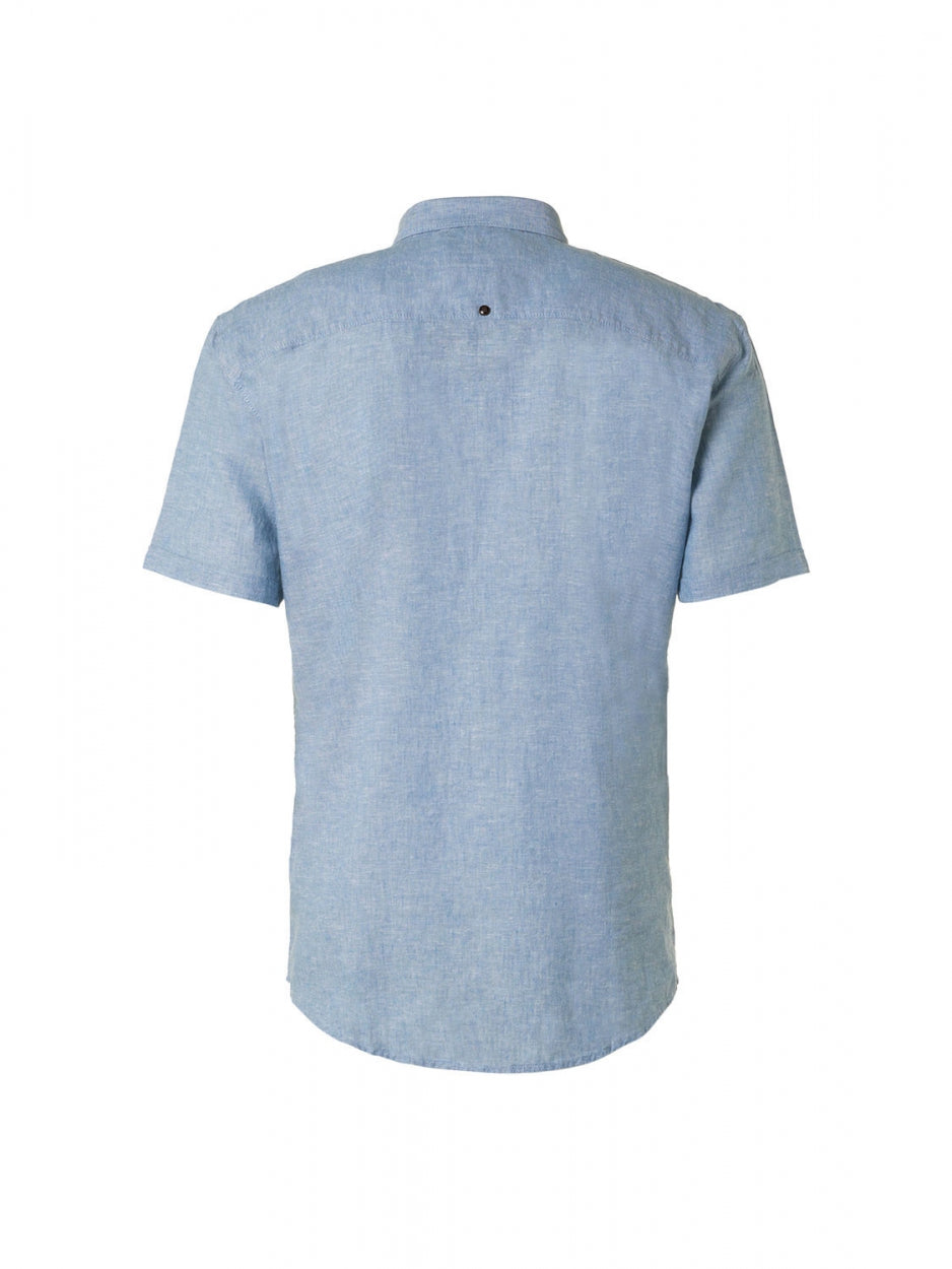 Shirt Korte Mouw 2 Kleur Melange Met Linnen | Blauw