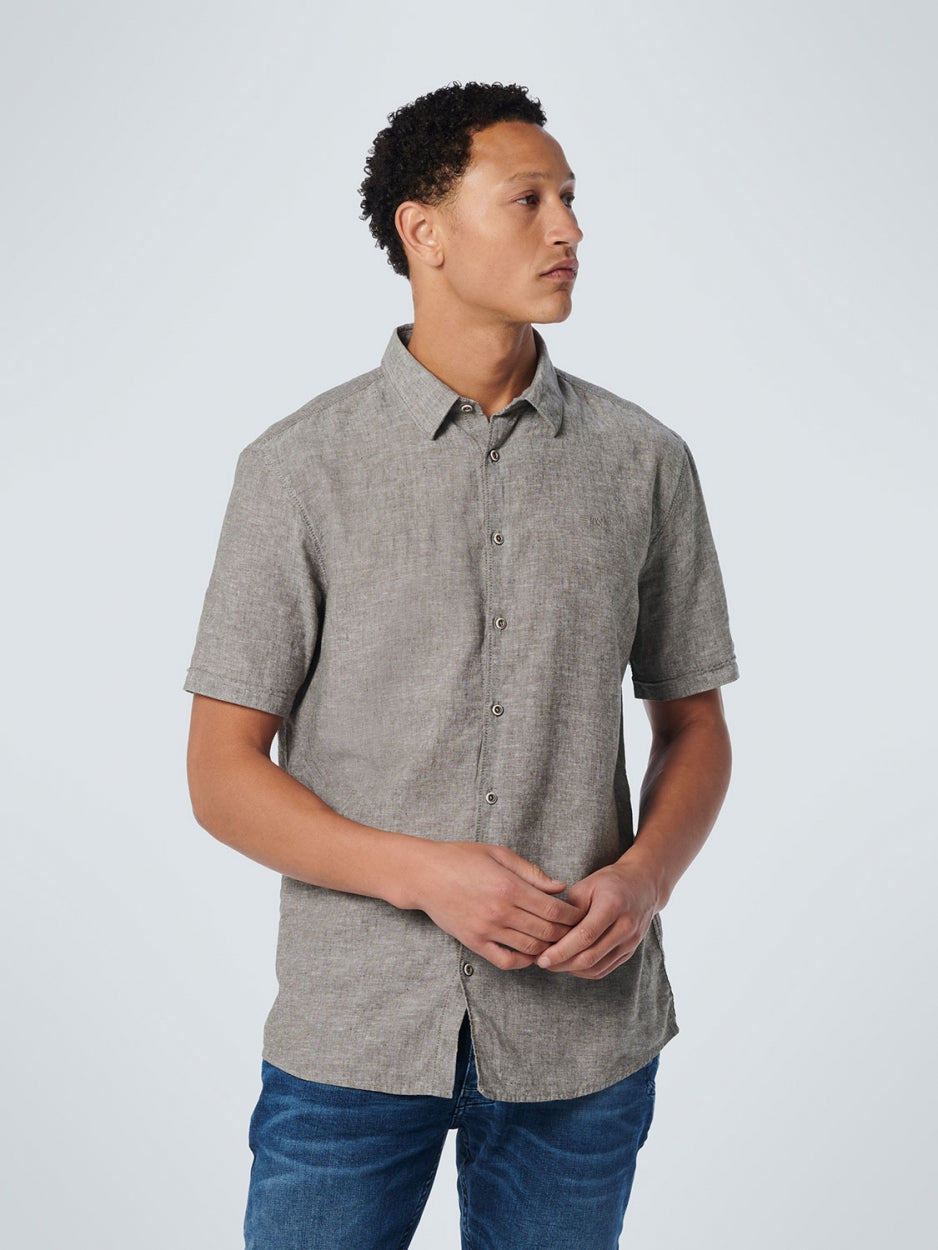 Shirt Korte Mouw 2 Kleur Melange Met Linnen | Army