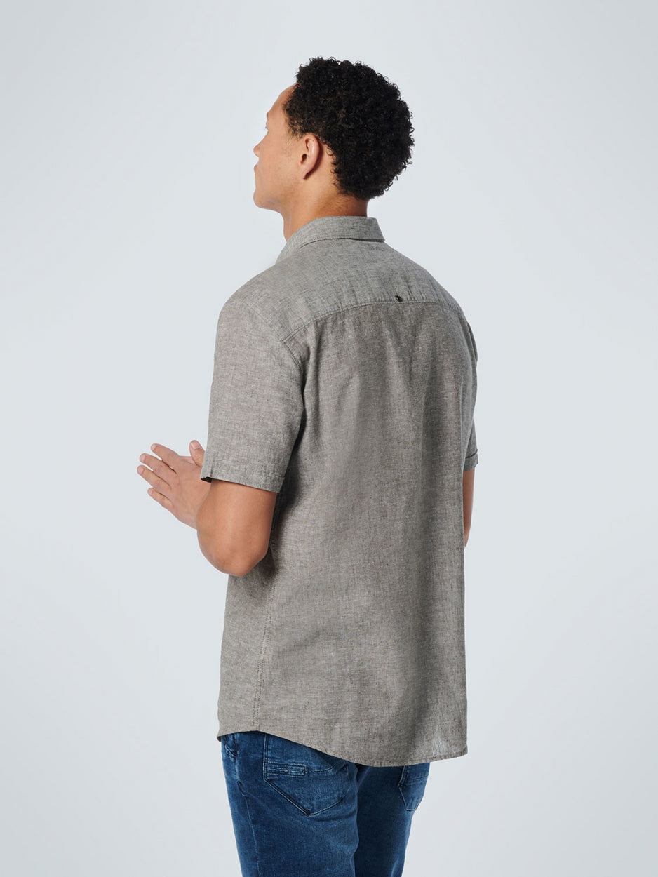 Shirt Korte Mouw 2 Kleur Melange Met Linnen | Army