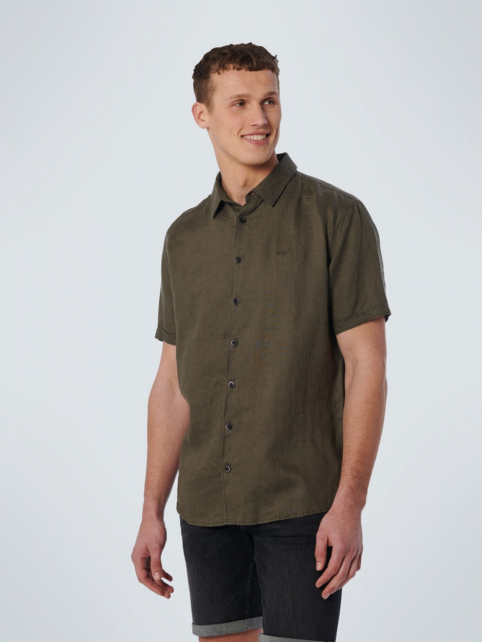 Shirt korte mouw Linnen Solid | Army