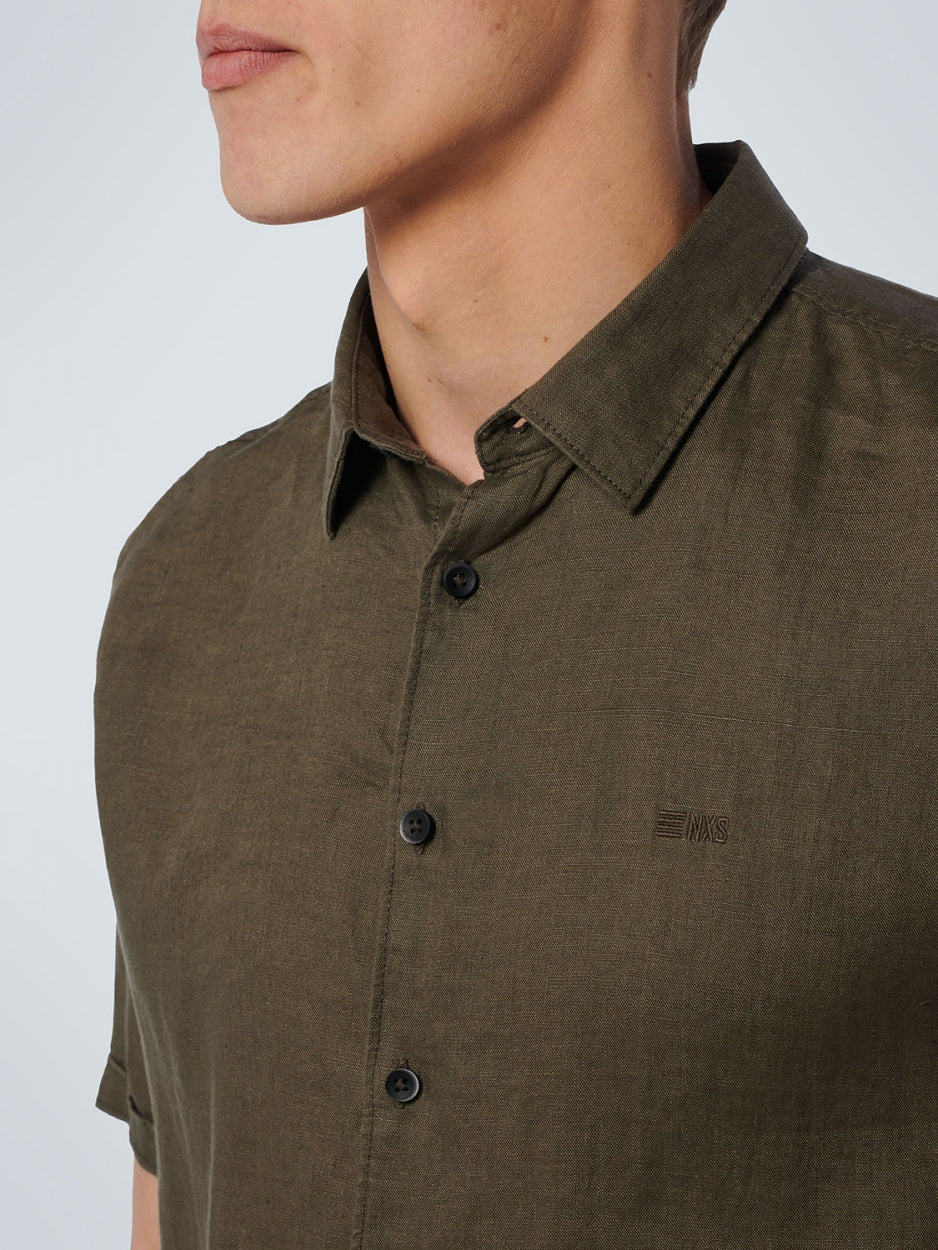 Shirt korte mouw Linnen Solid | Army