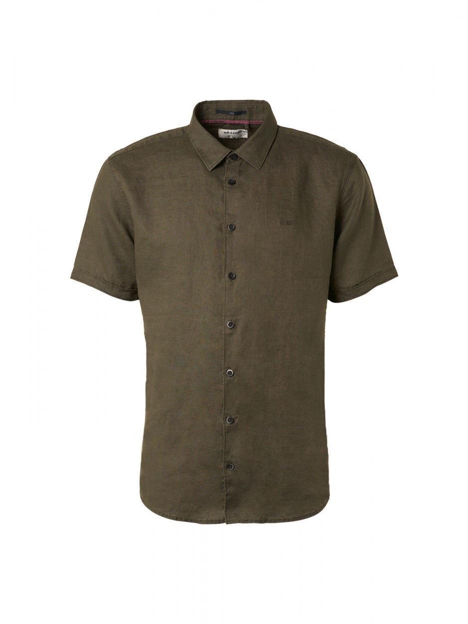 Shirt korte mouw Linnen Solid | Army