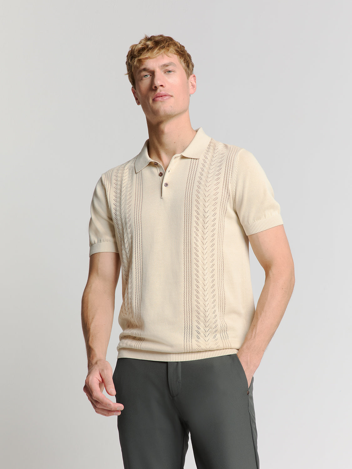 Jacquard short sleeve polo | Sand