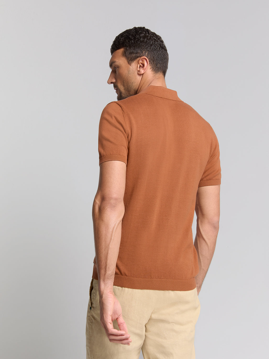 Jacquard short sleeve polo | Caramel