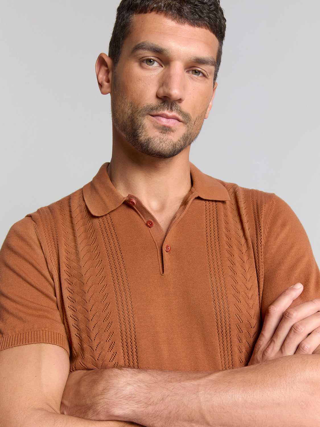 Jacquard short sleeve polo | Caramel