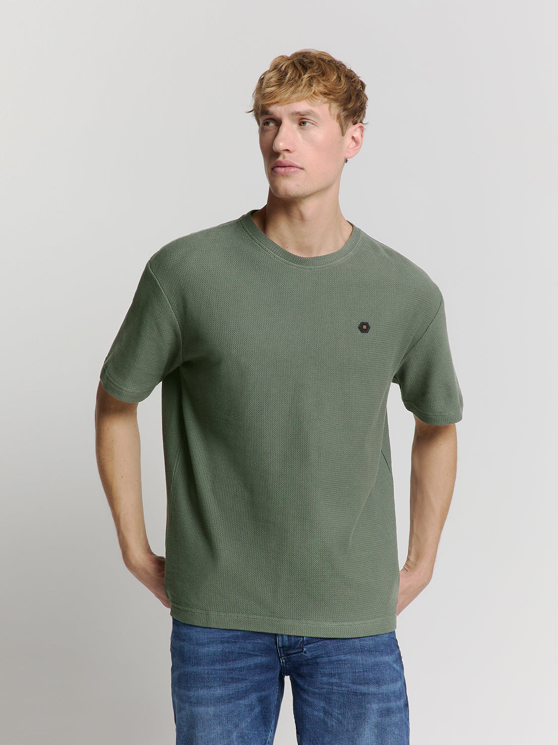 Jacquard crewneck T-shirt | Dark Steel