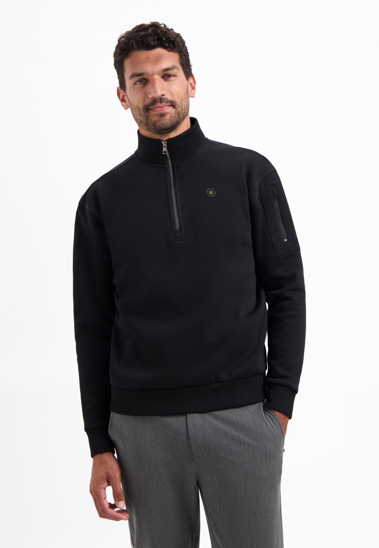 Sweater met halve rits | Zwart