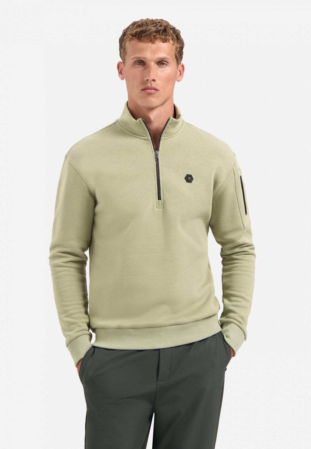 Sweater met halve rits Licht mos