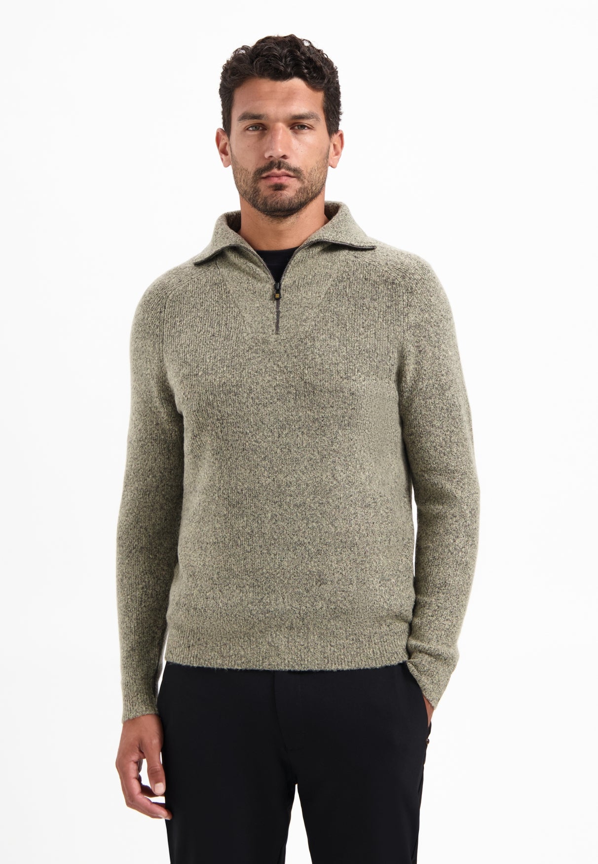 Wool blend high-zip jumper | Sand