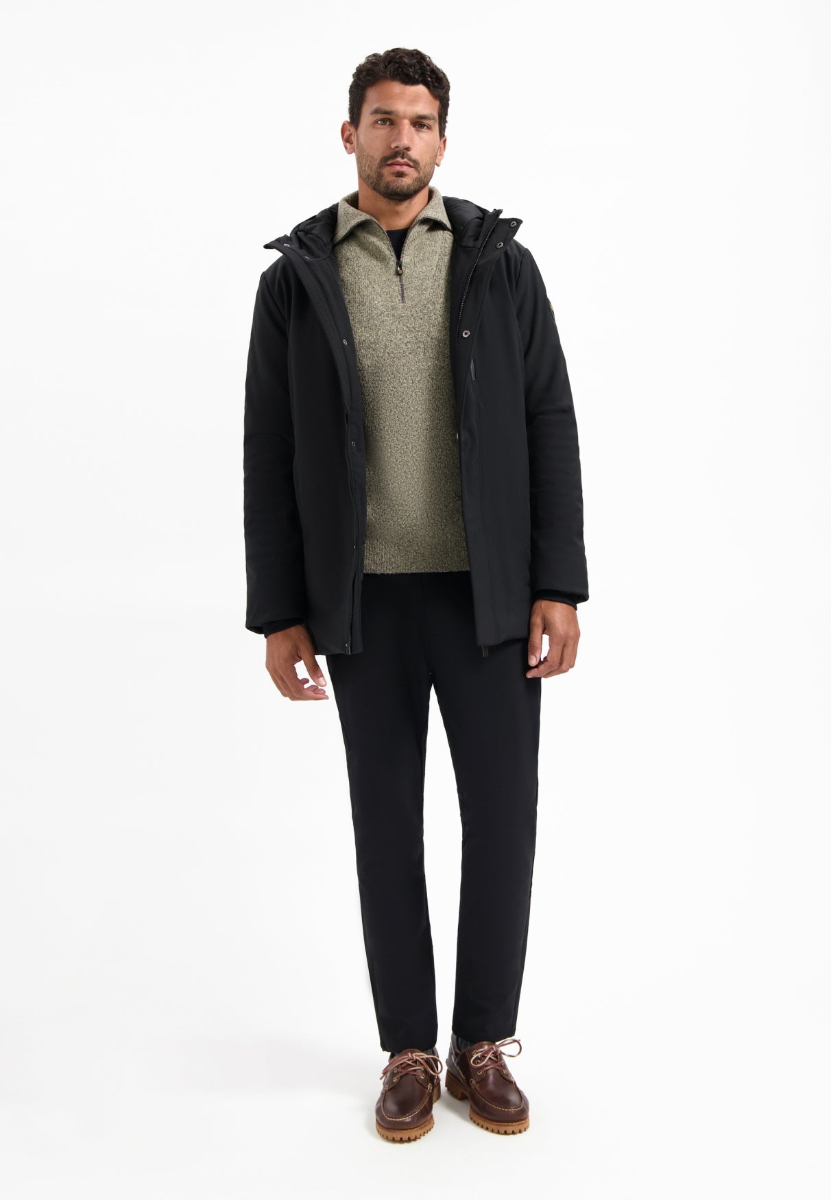 Wool blend high-zip jumper | Sand