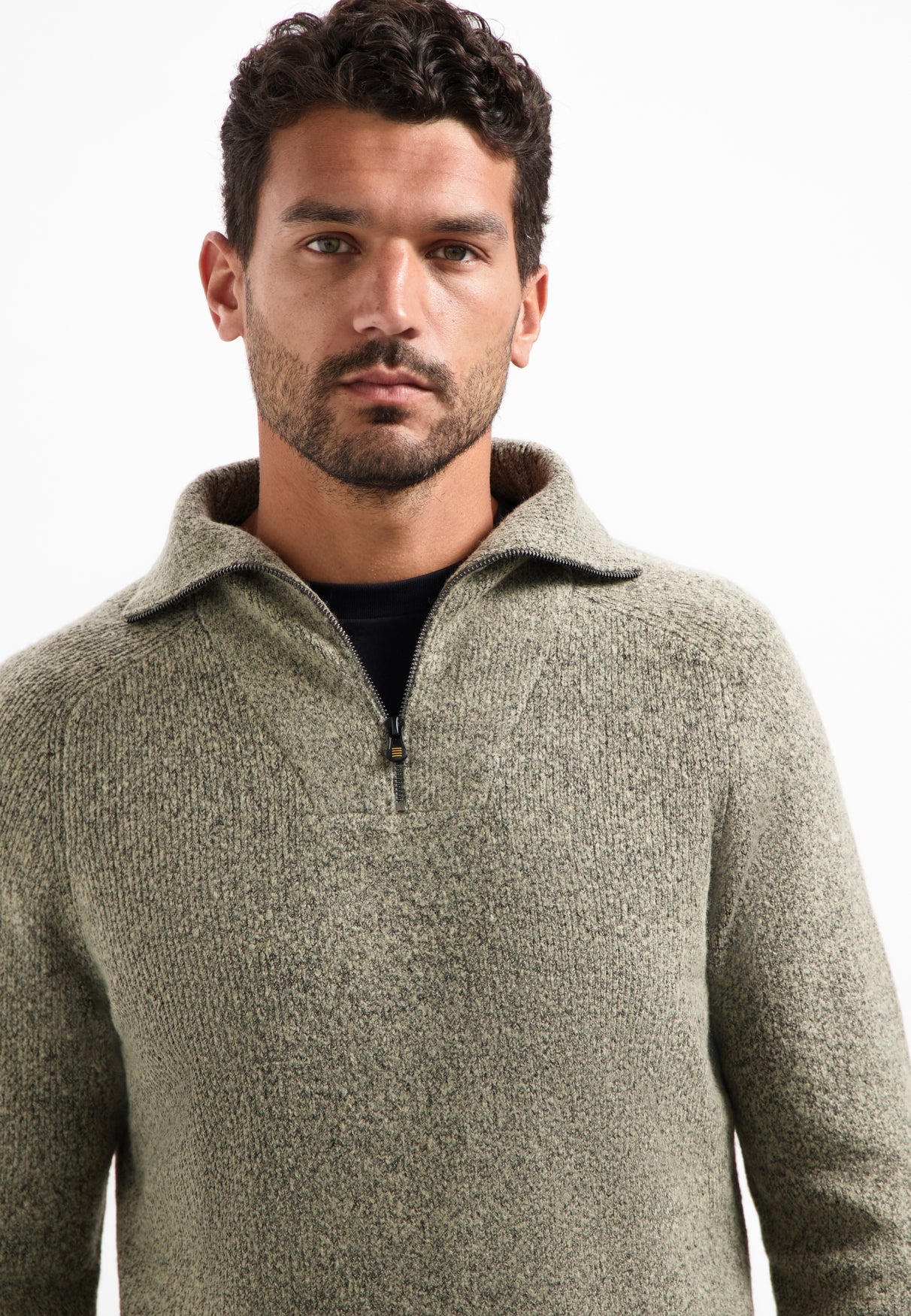 Wool blend high-zip jumper | Sand