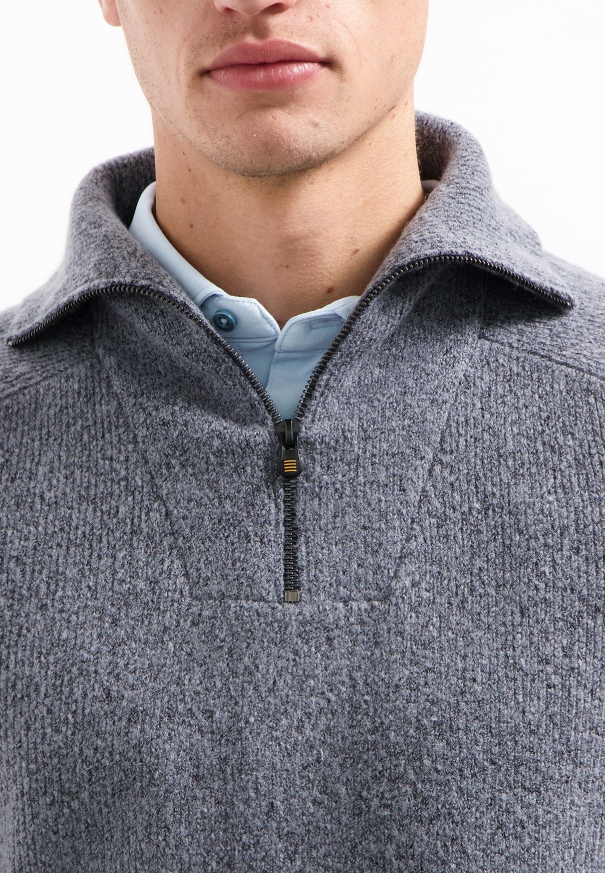 Wool blend high-zip jumper | Washed Blue