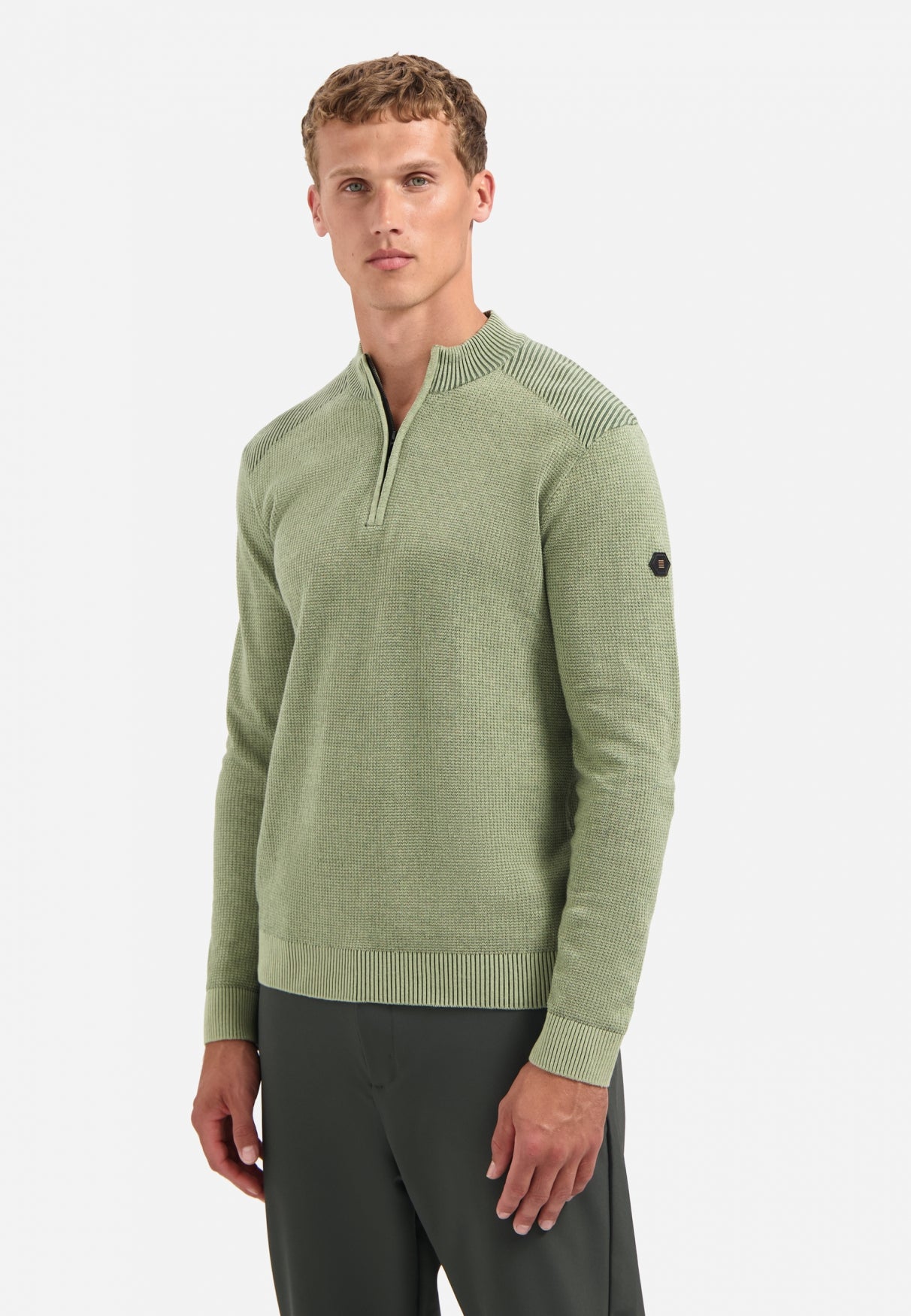 Trui met gestructureerde halve rits | Light Moss