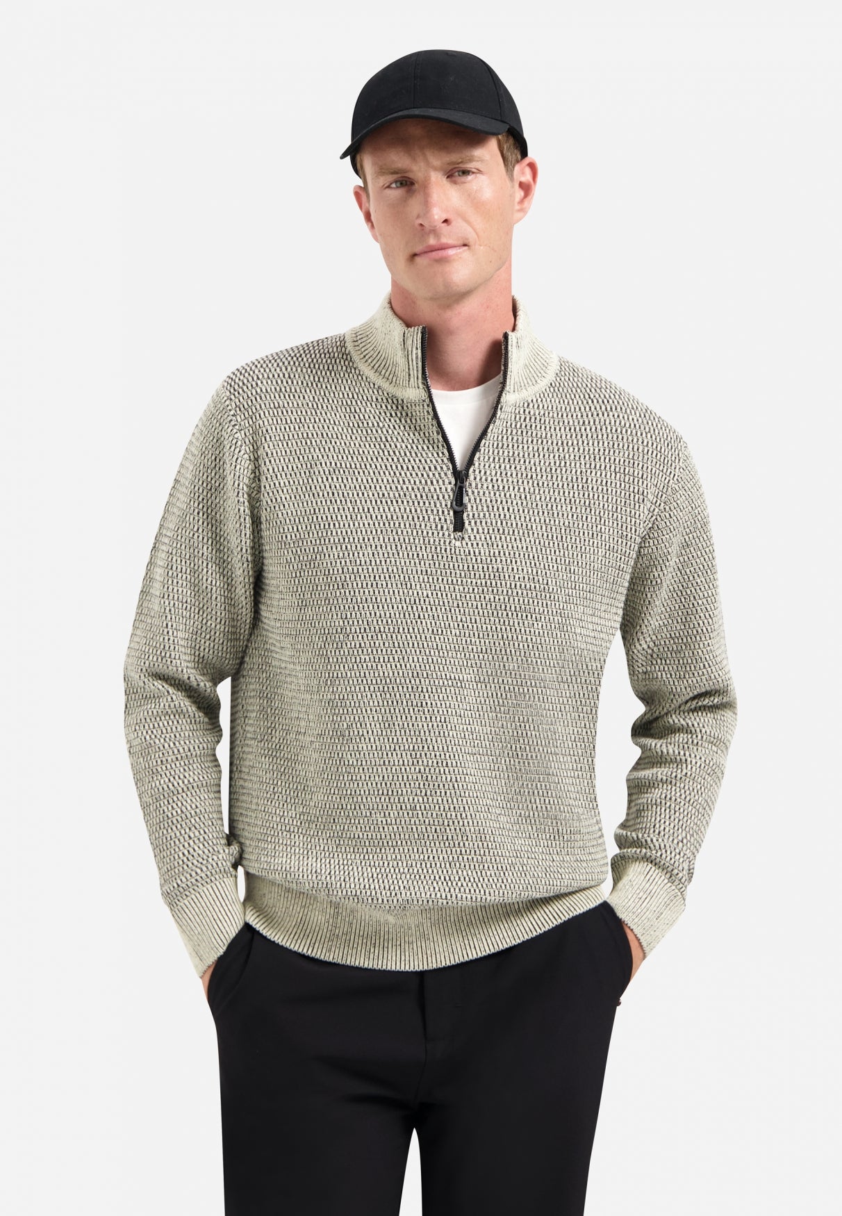 Melange half-zip jumper | Stone