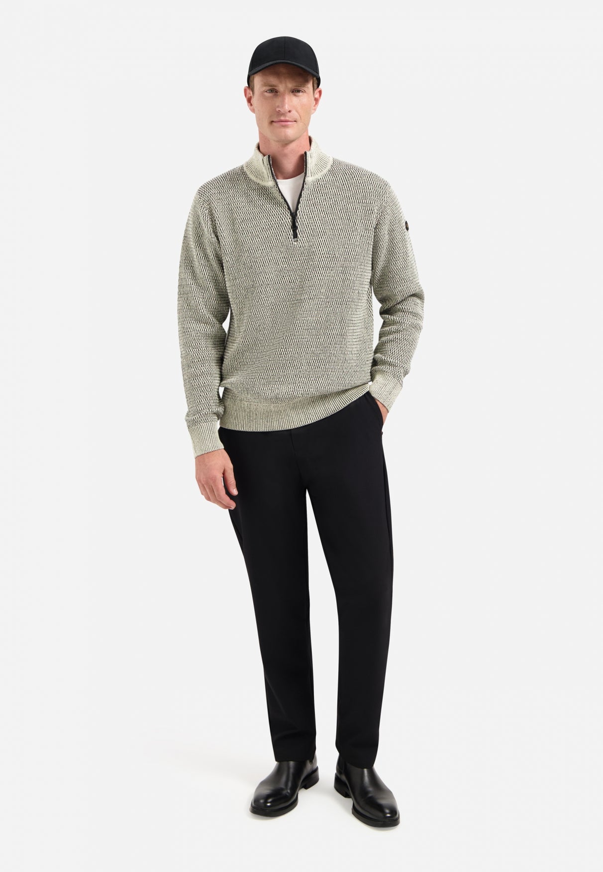Melange half-zip jumper | Stone