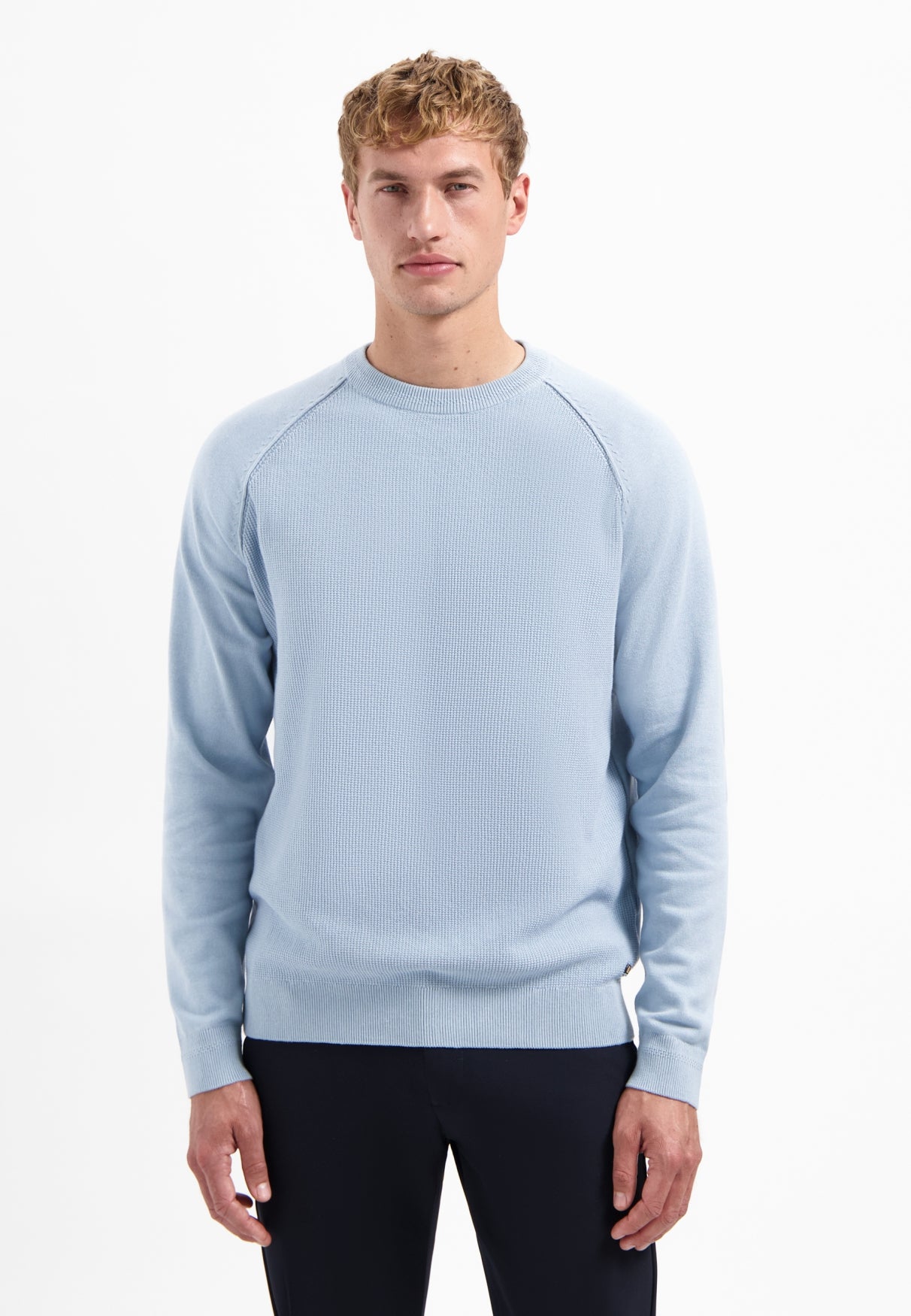 Ronde hals trui met wafelstructuur | Dusty Blue