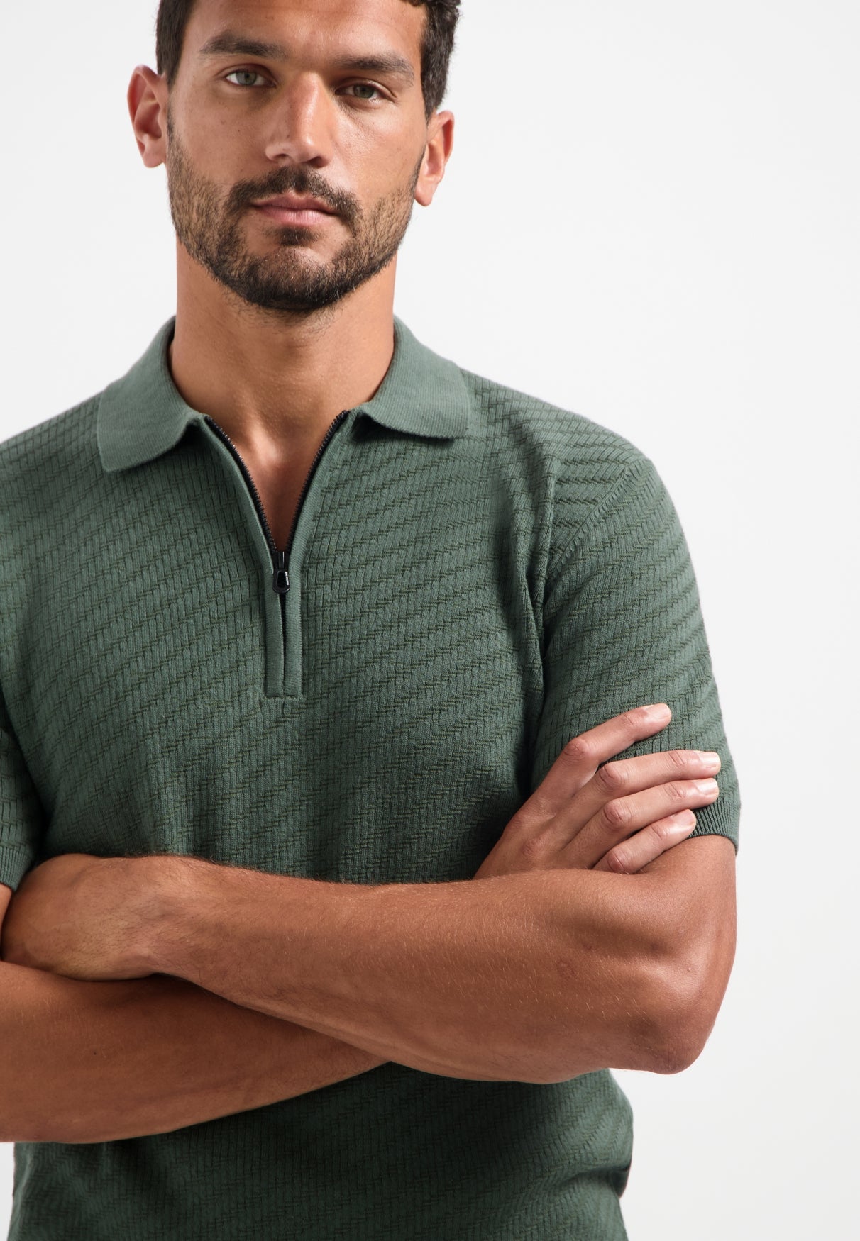 Half-zip knitted polo | Dark Green
