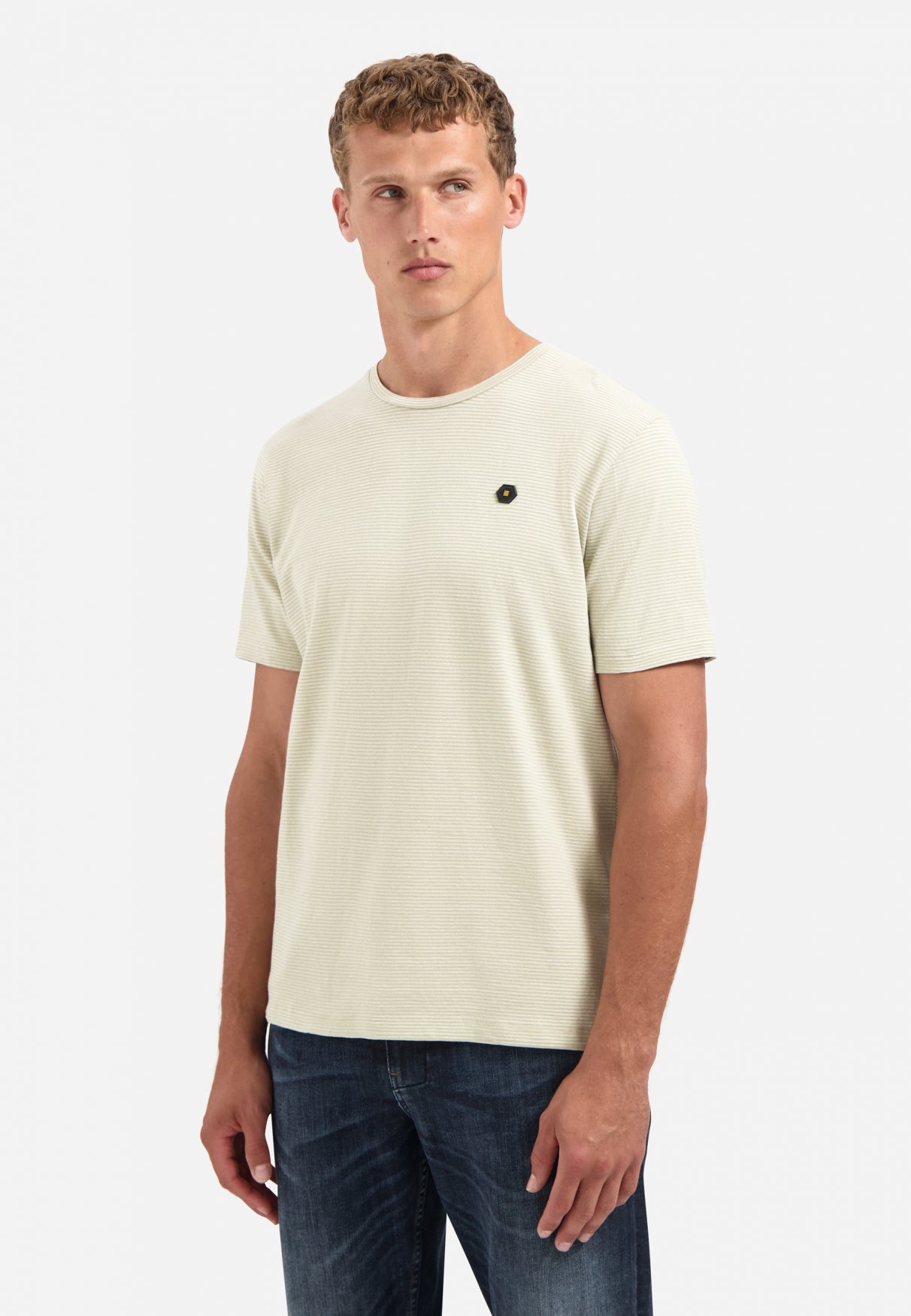 Gestreept gemêleerd T-shirt | Light Moss