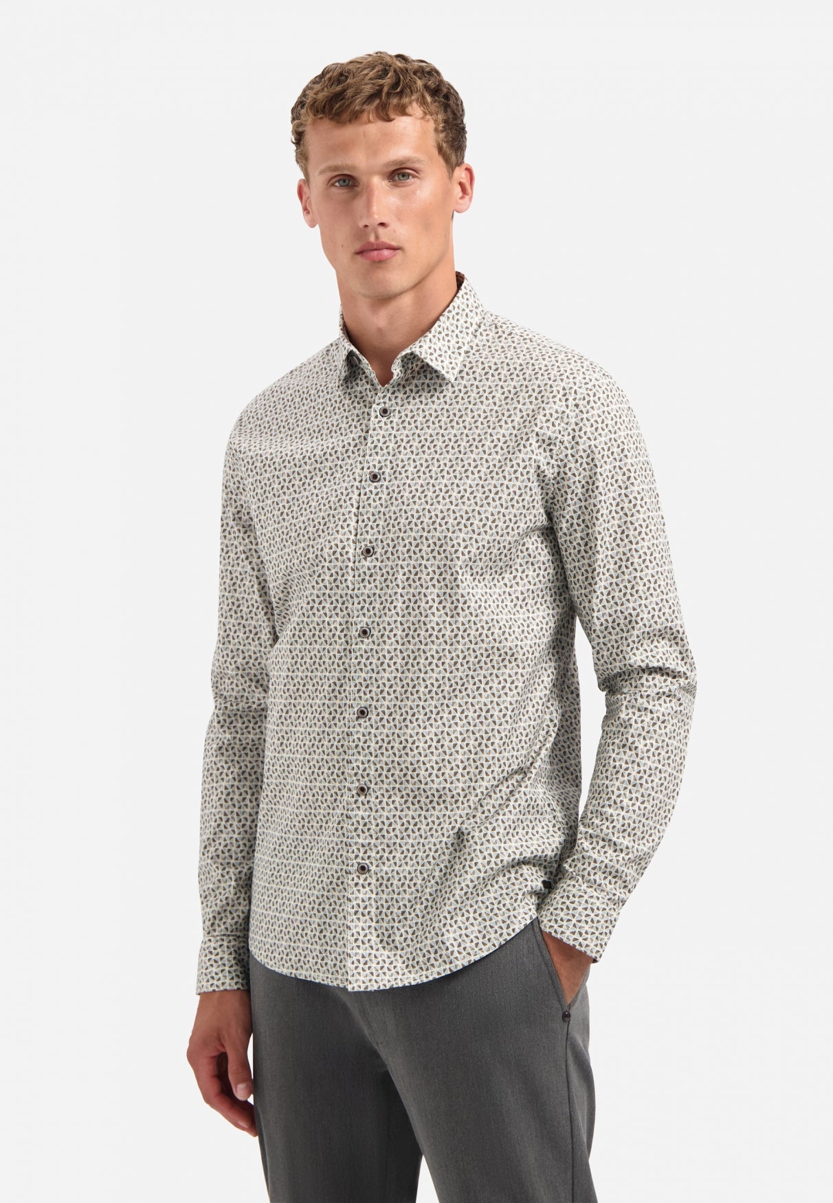 Printed stretch shirt | Taupe