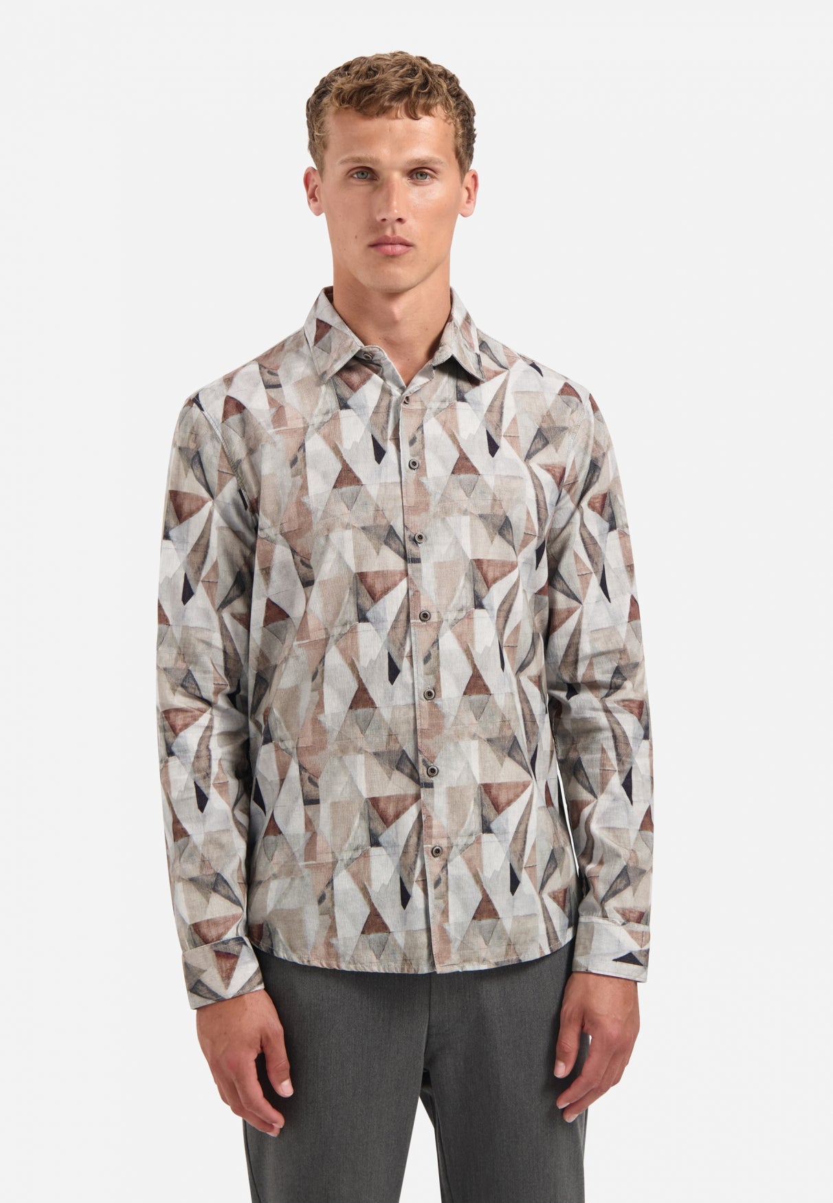 Printed stretch shirt | Taupe