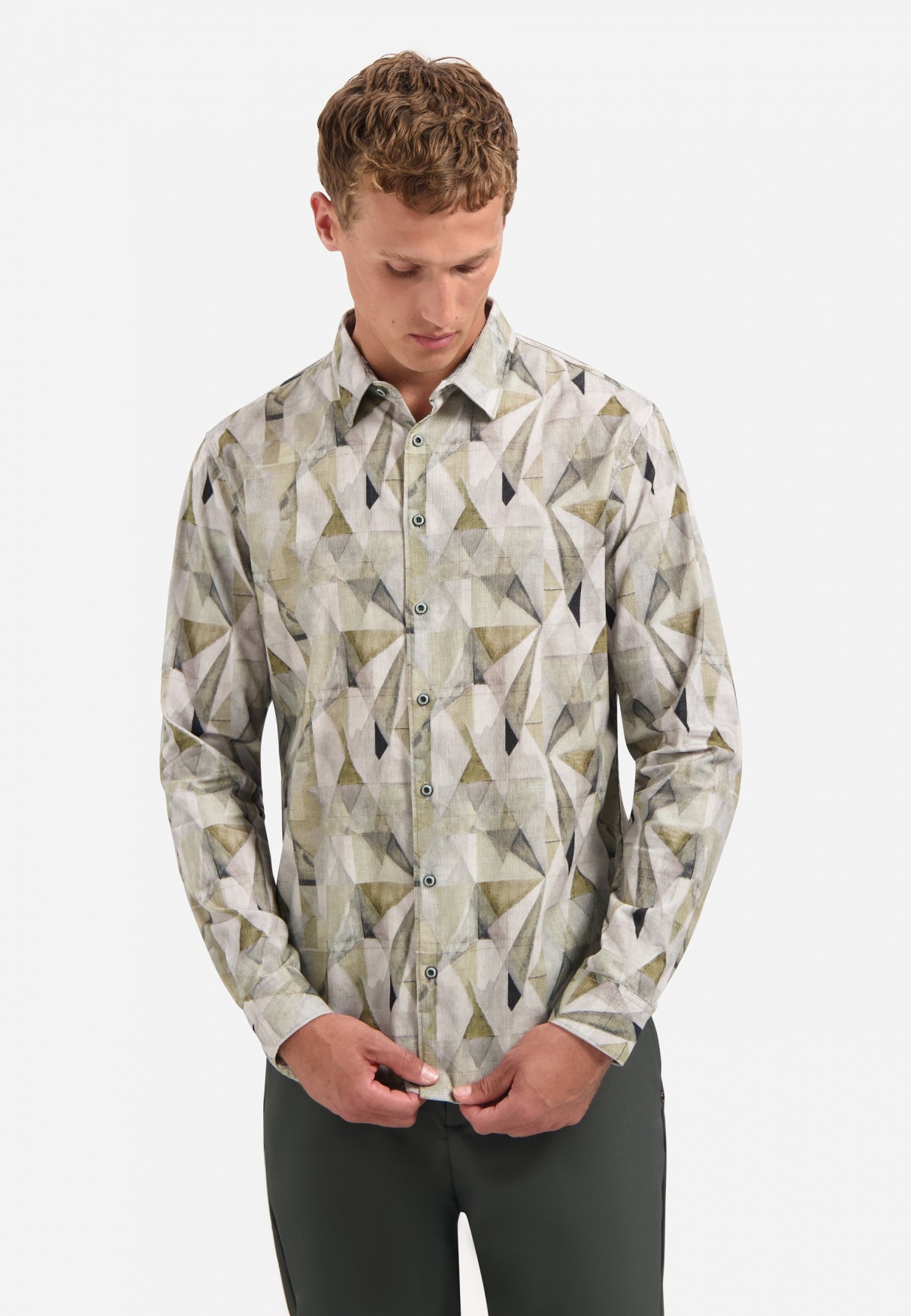 Printed stretch shirt | Light Moss
