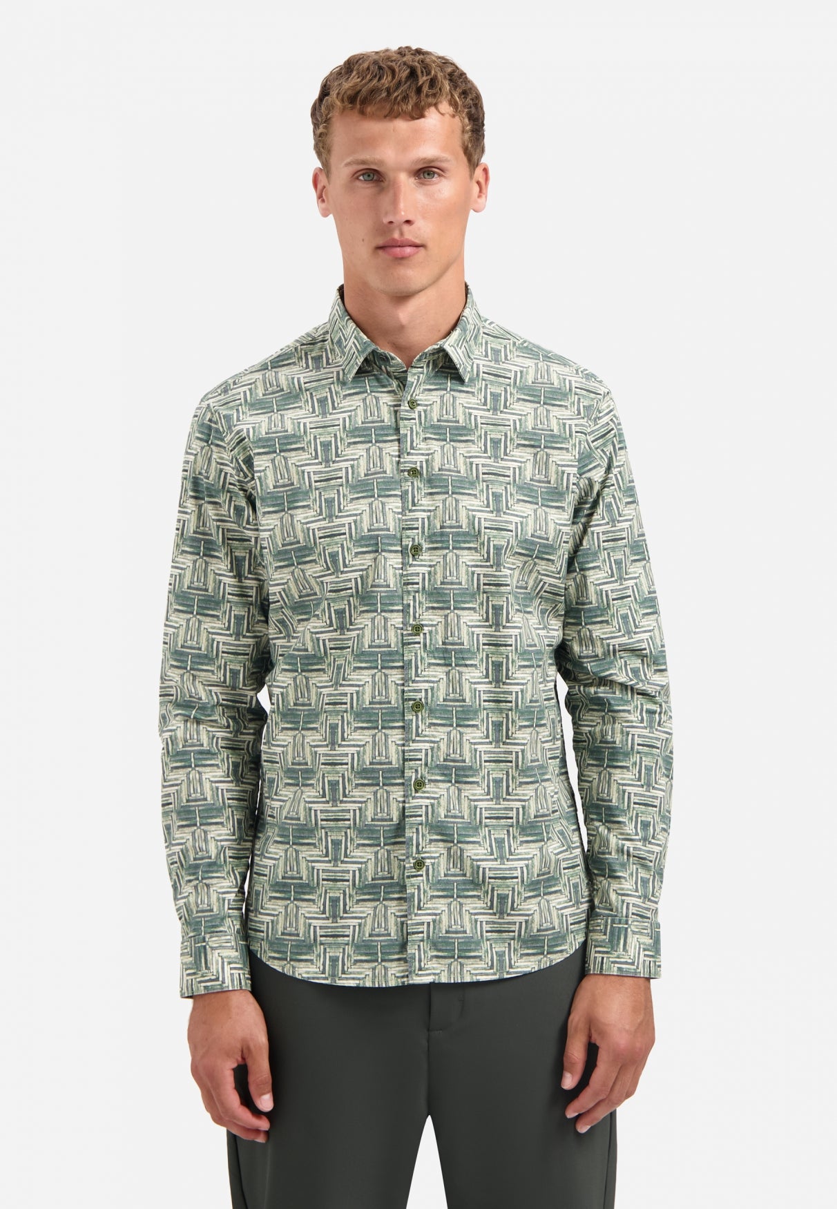 Printed stretch shirt | Dark Green