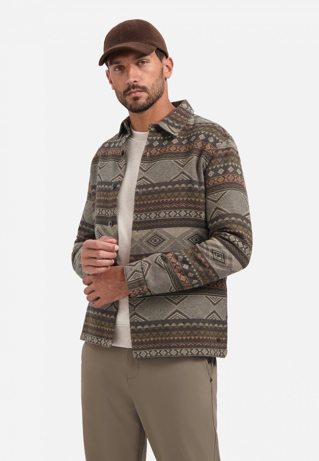 Patterned jacquard overshirt | Taupe
