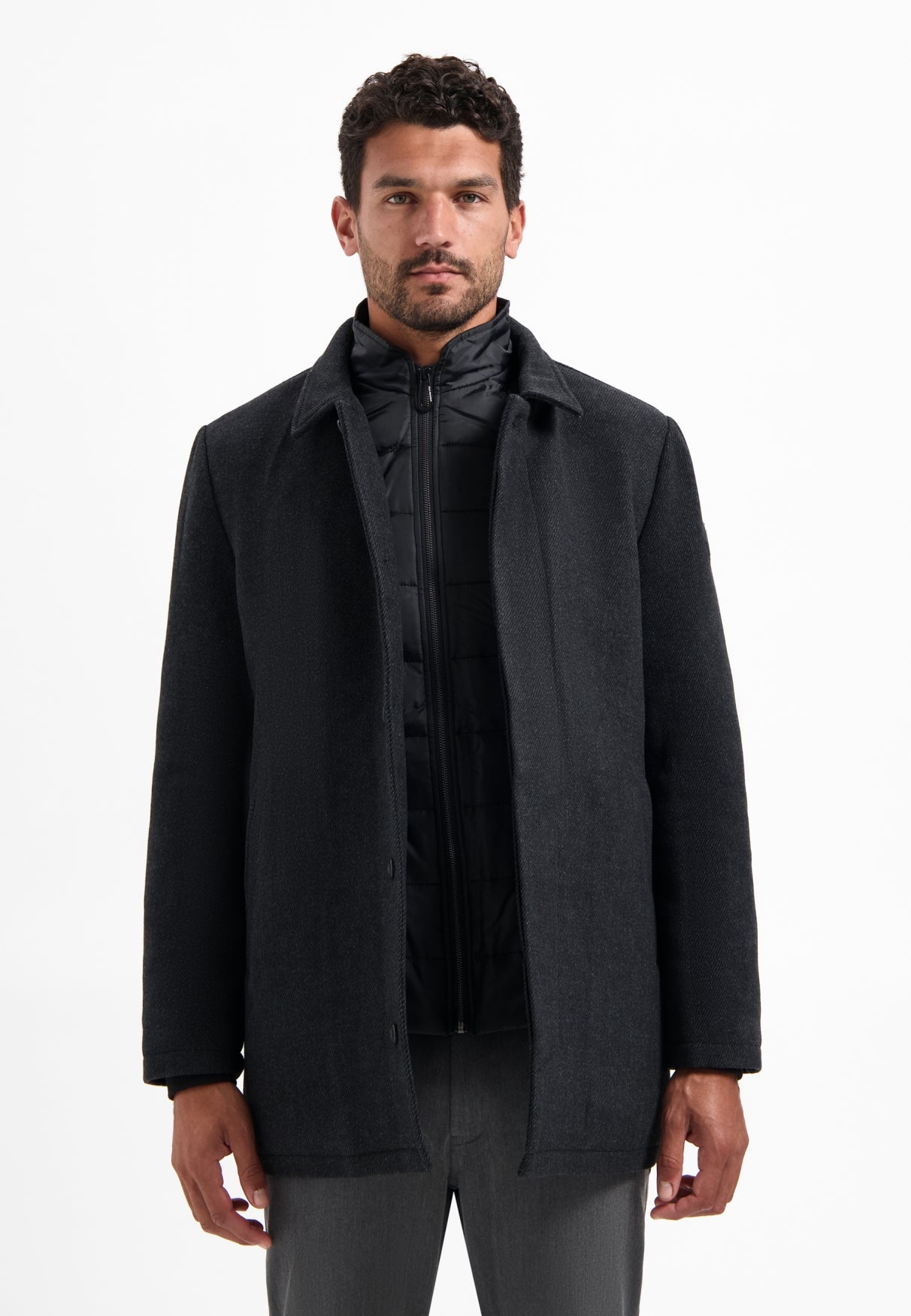 Wolblend trenchcoat met dubbele sluiting aan de binnenzijde  | Antra Melange