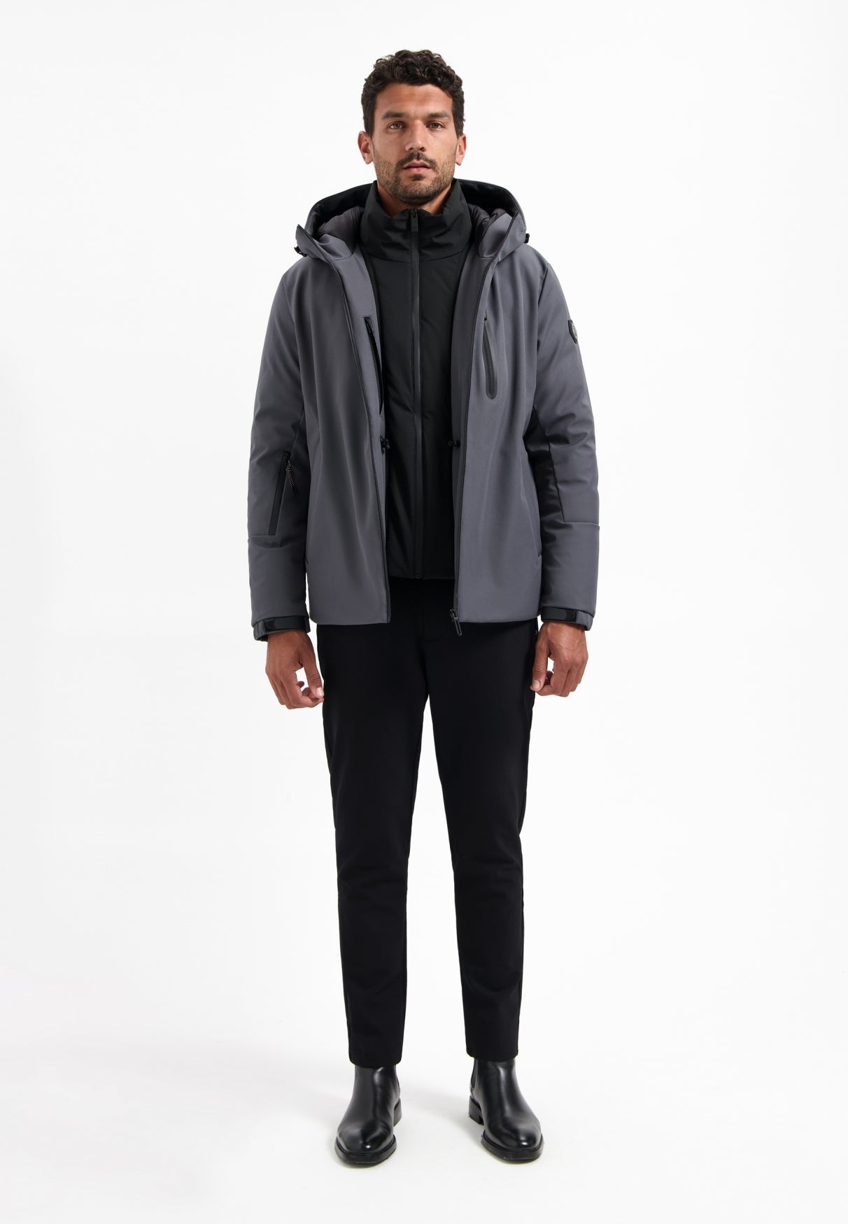 Hooded coated jacket | Asphalt
