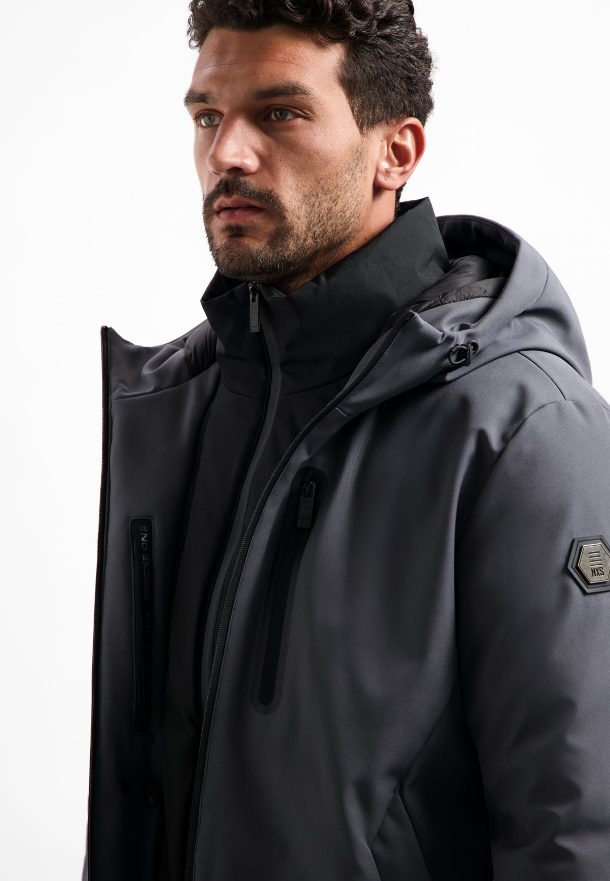 Hooded coated jacket | Asphalt