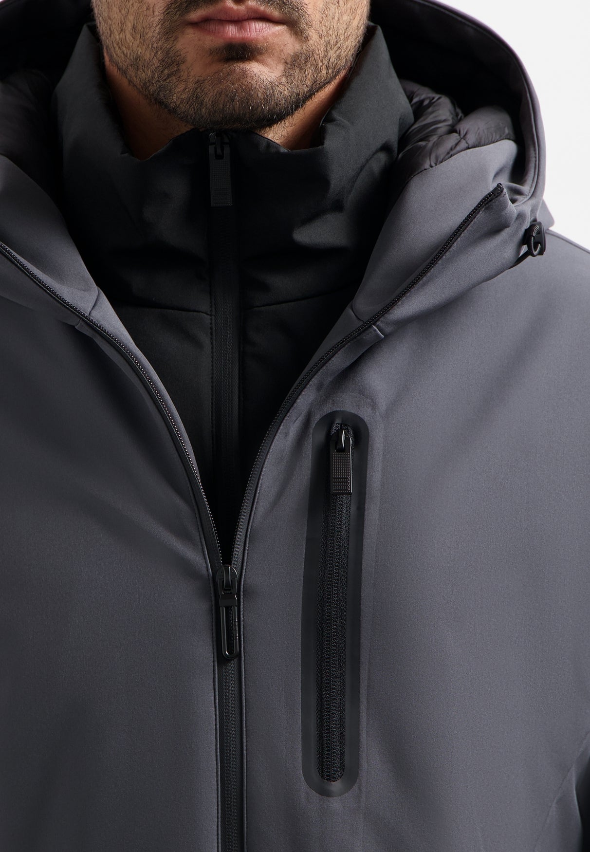 Hooded coated jacket | Asphalt
