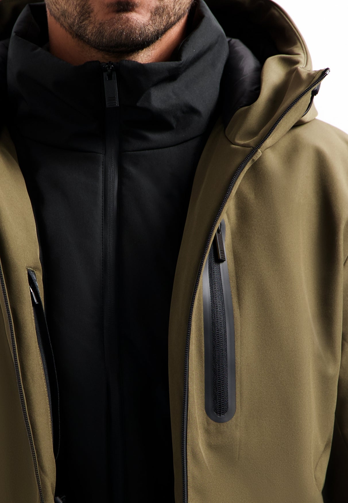 Hooded coated jacket | Dark Steel