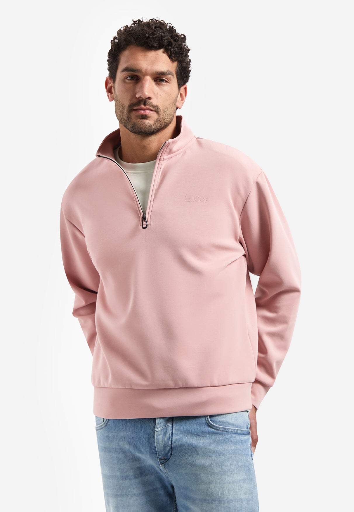 Halve-rits sweater | Light Mauve