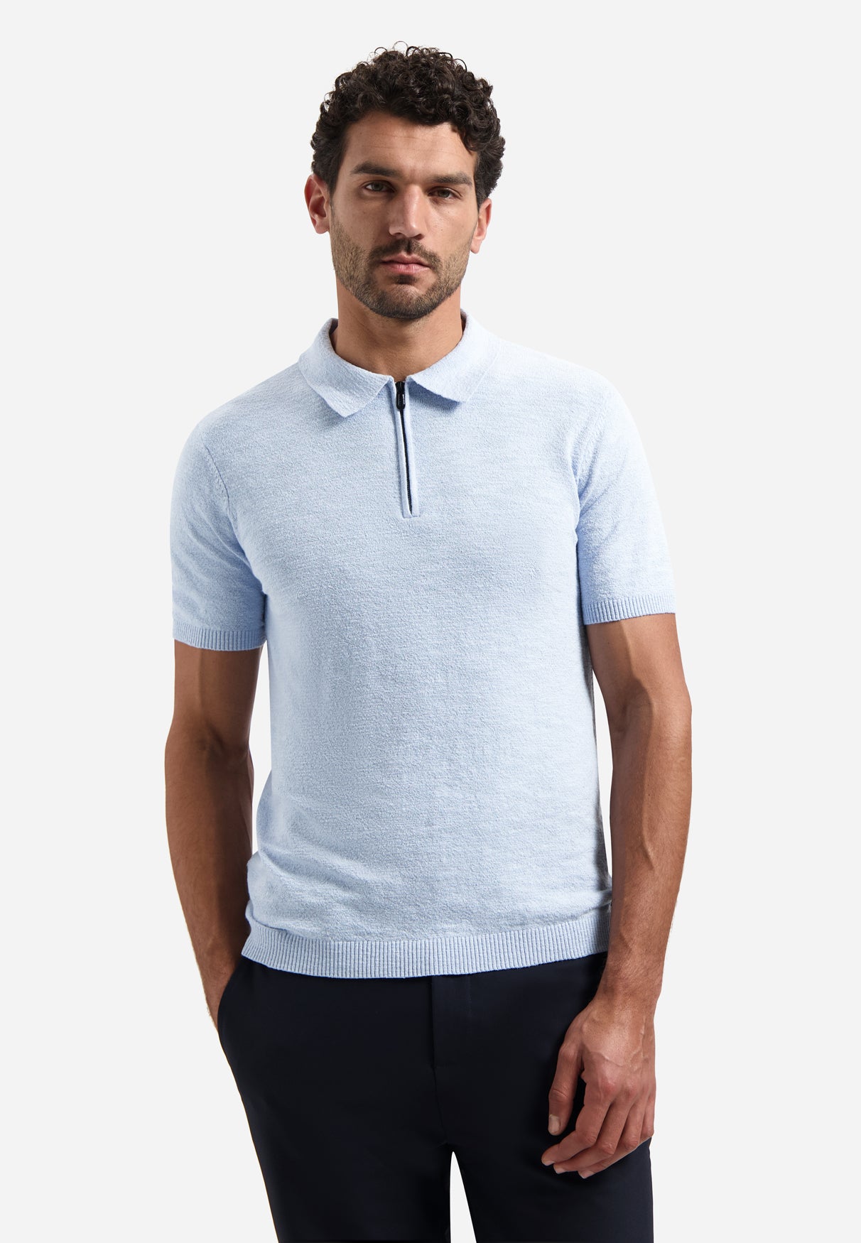 Gebreide polo met rits | Blue