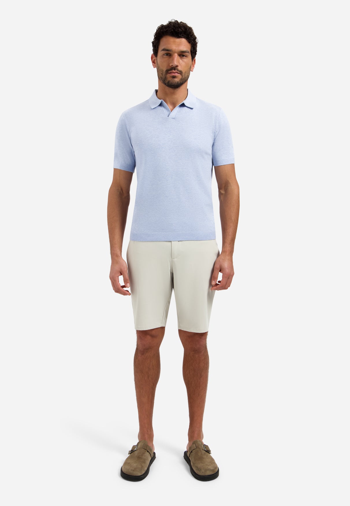 Gebreide polo met V-hals Blauw