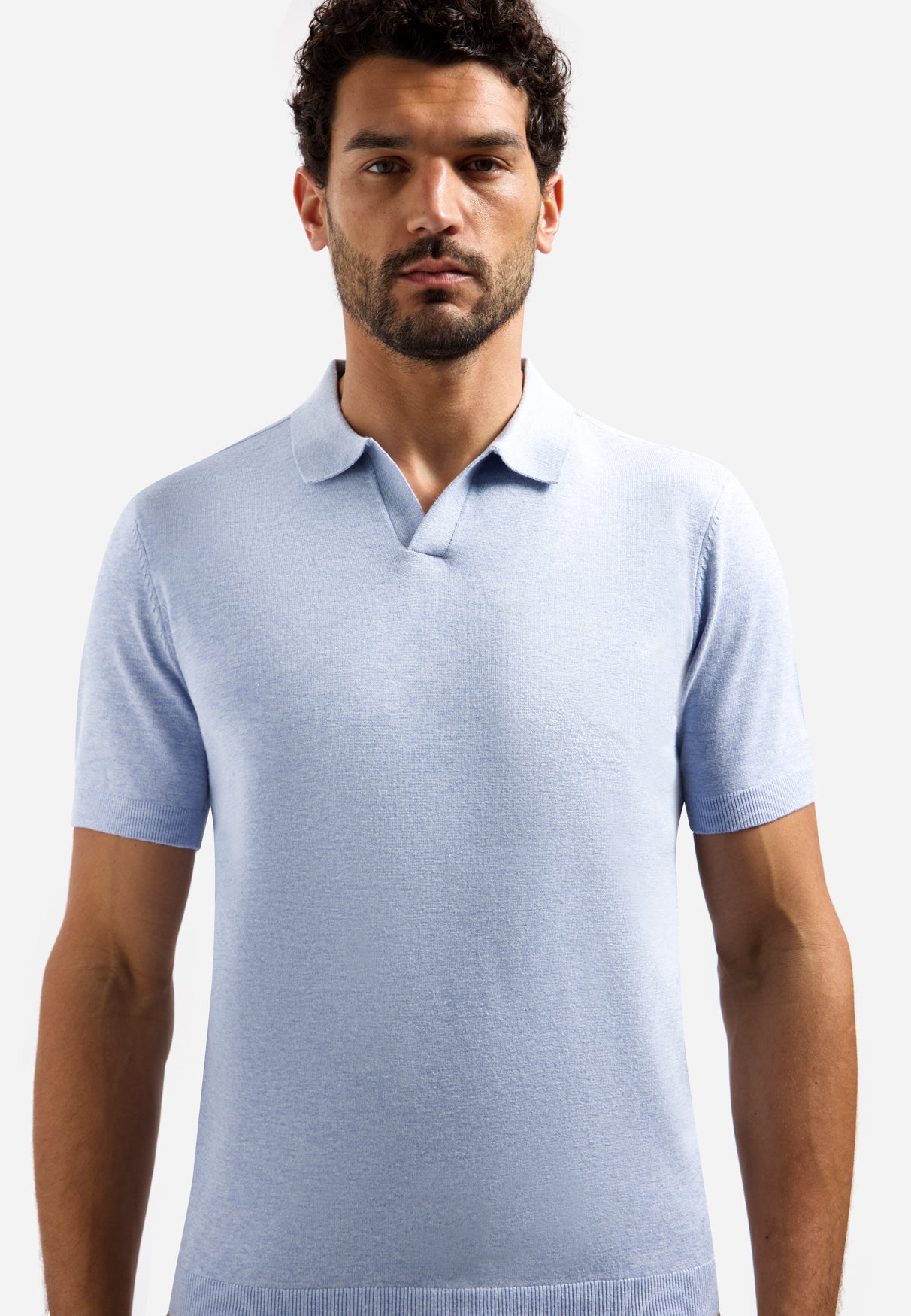 Gebreide polo met V-hals Blauw