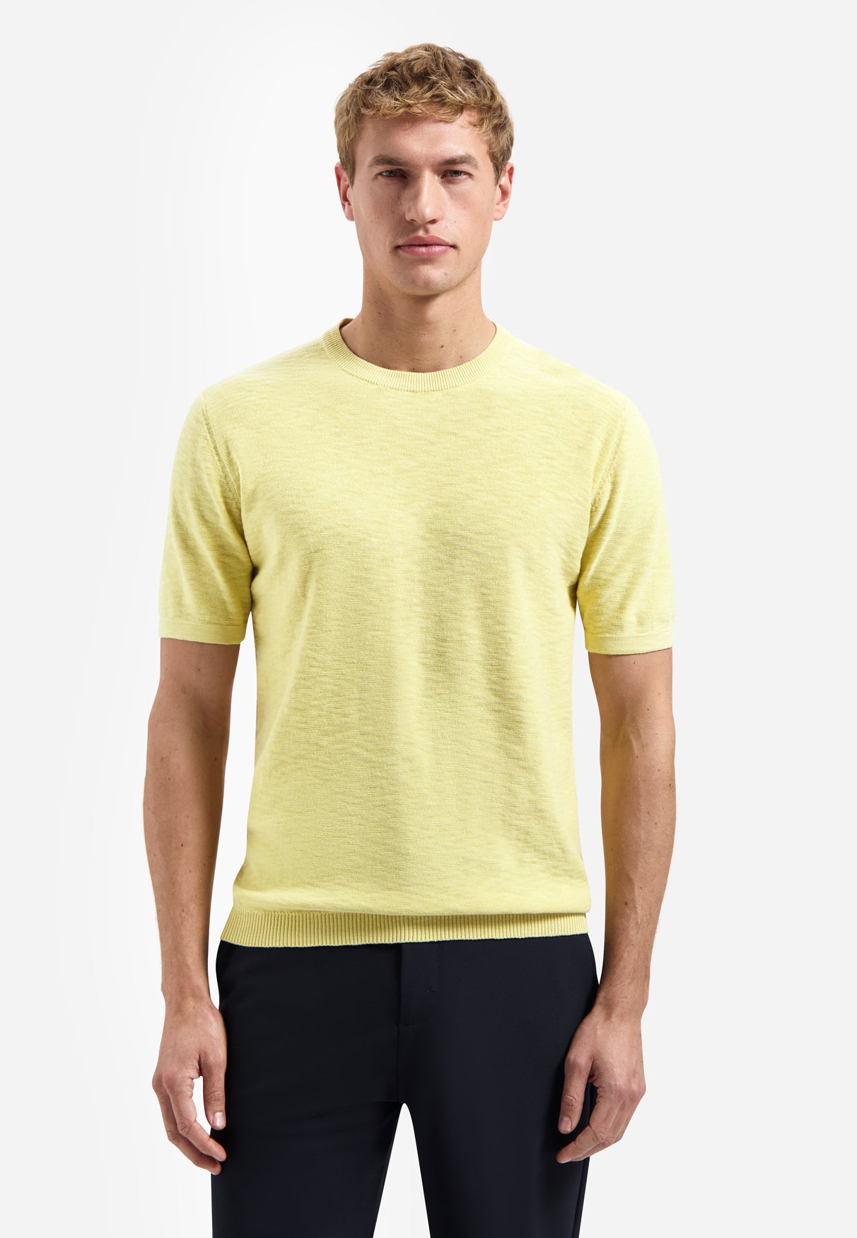 Gebreid slub T-shirt | Geel