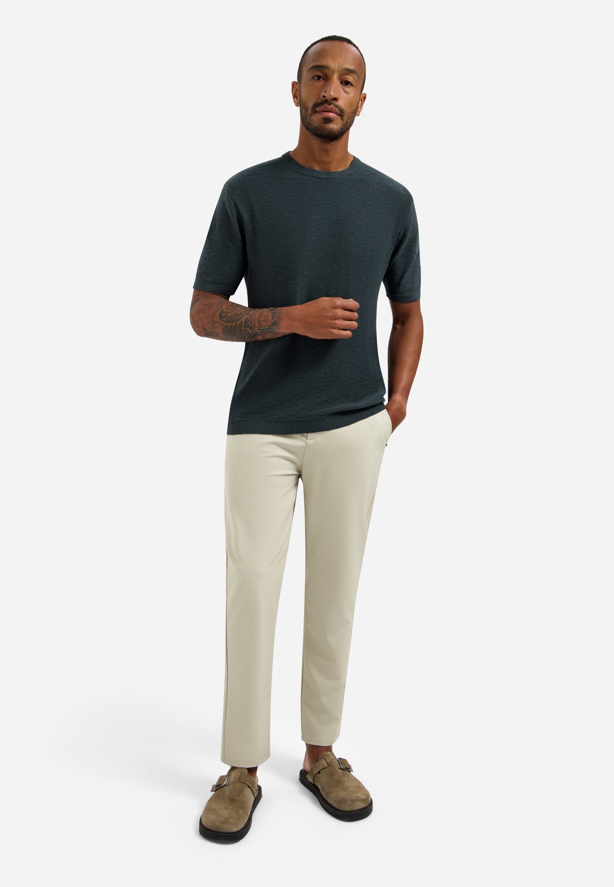 Gebreid slub T-shirt | Dark Steel